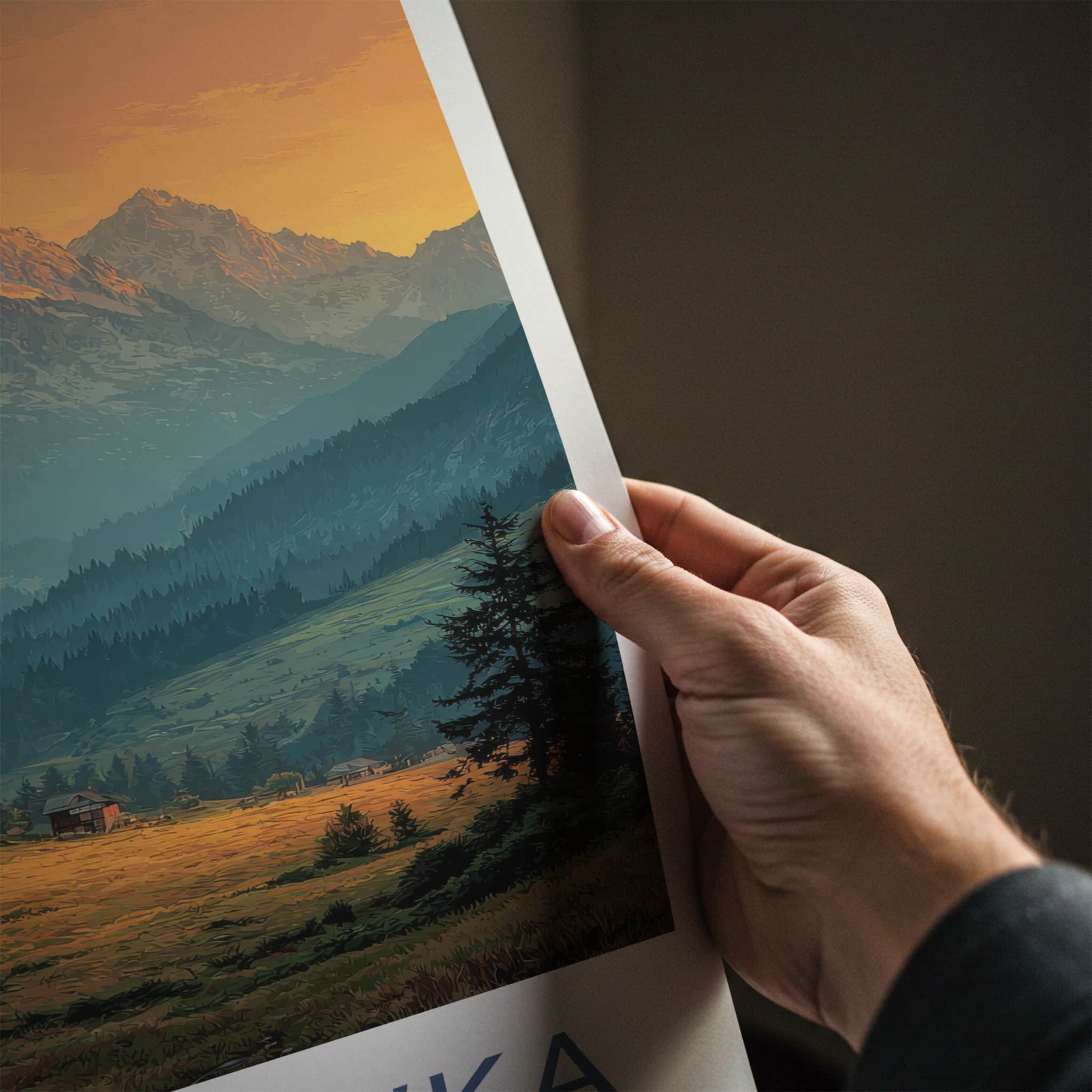 Gubalowka Poster - Poland Travel Art - Alpine Cabin Sunset Home Decor