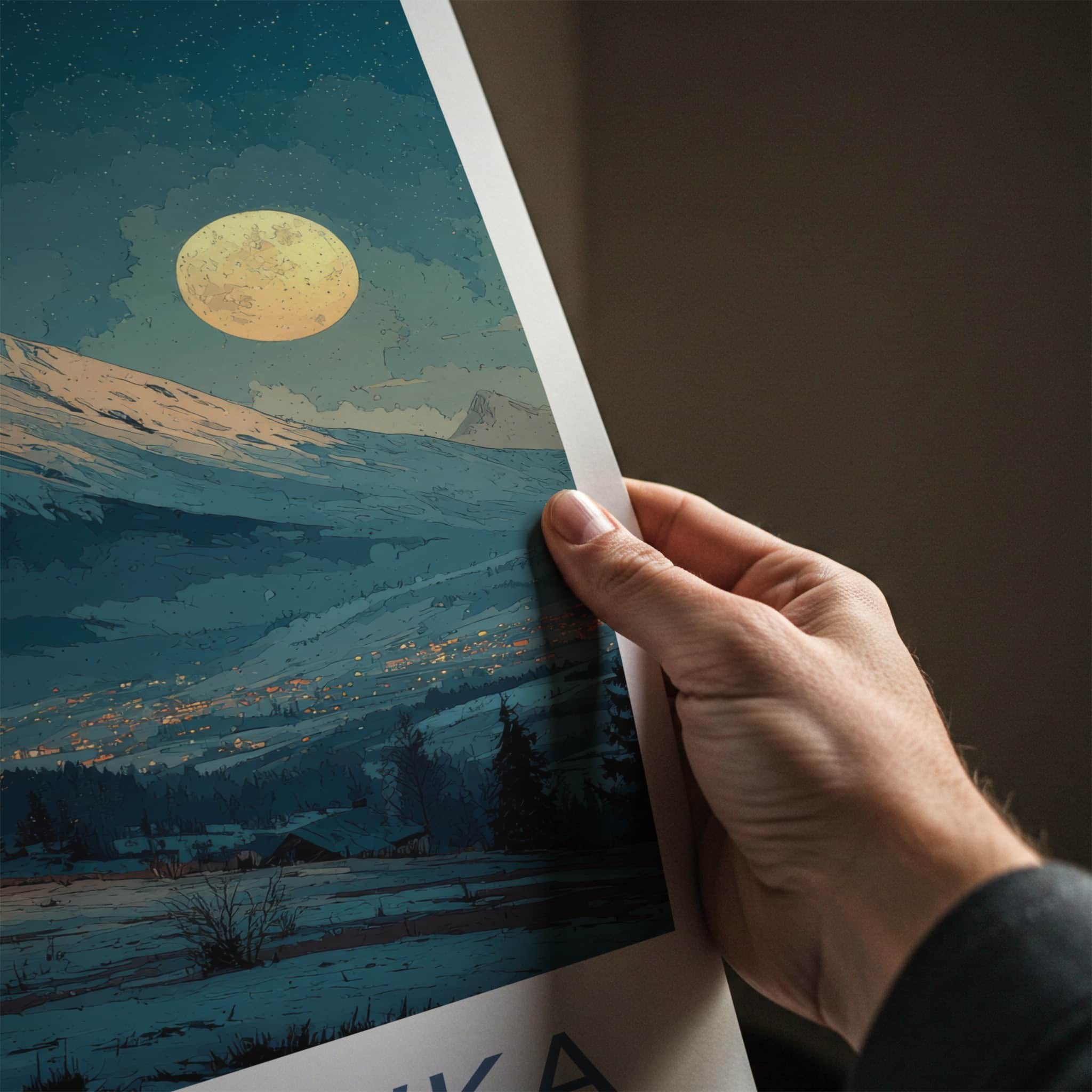 Gubalowka Poster - Poland Travel Art - Moonlit Snowy Village Home Decor