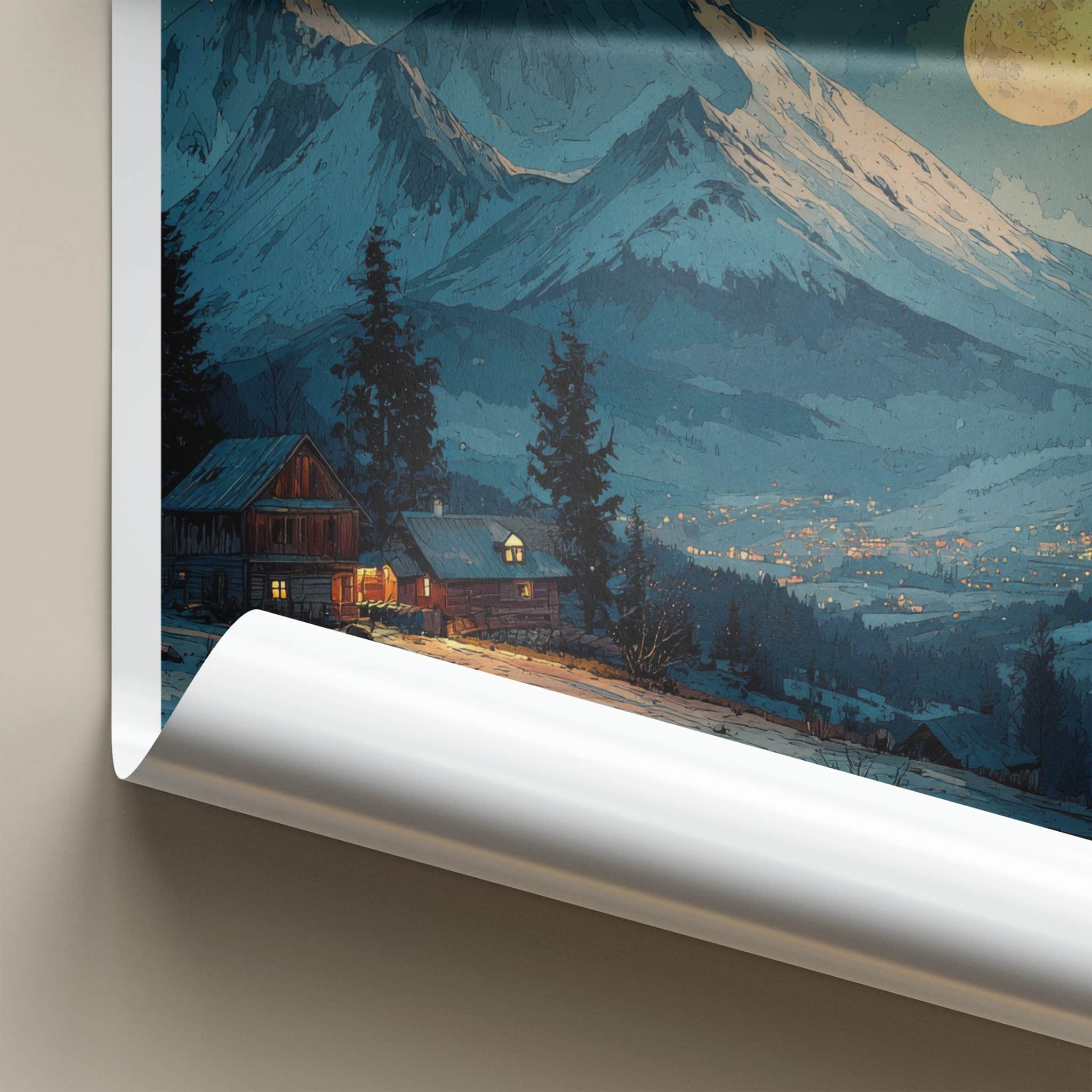 Gubalowka Poster - Poland Travel Art - Moonlit Snowy Village Home Decor