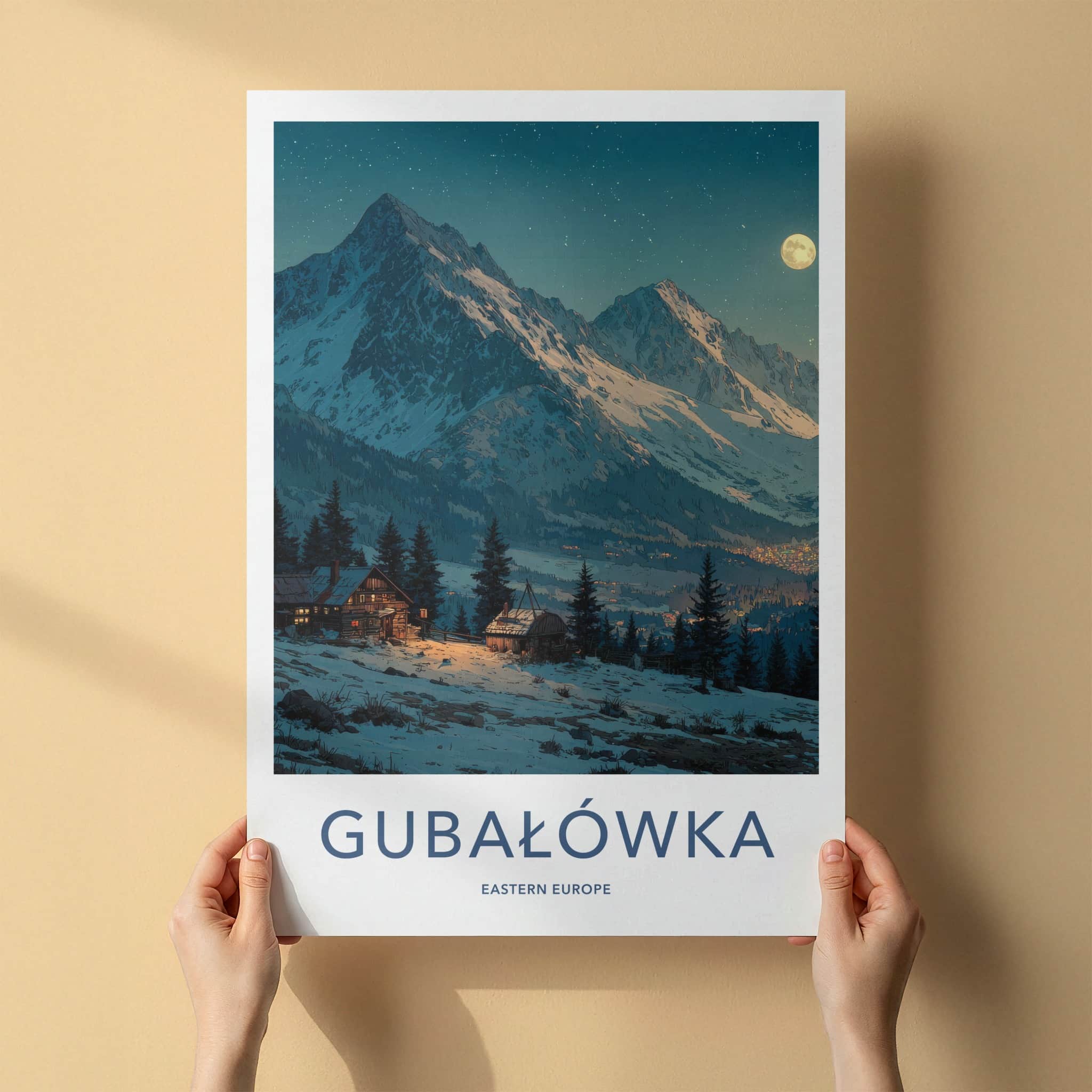 Gubalowka Poster - Poland Travel Art - Snowy Mountain Night Home Decor