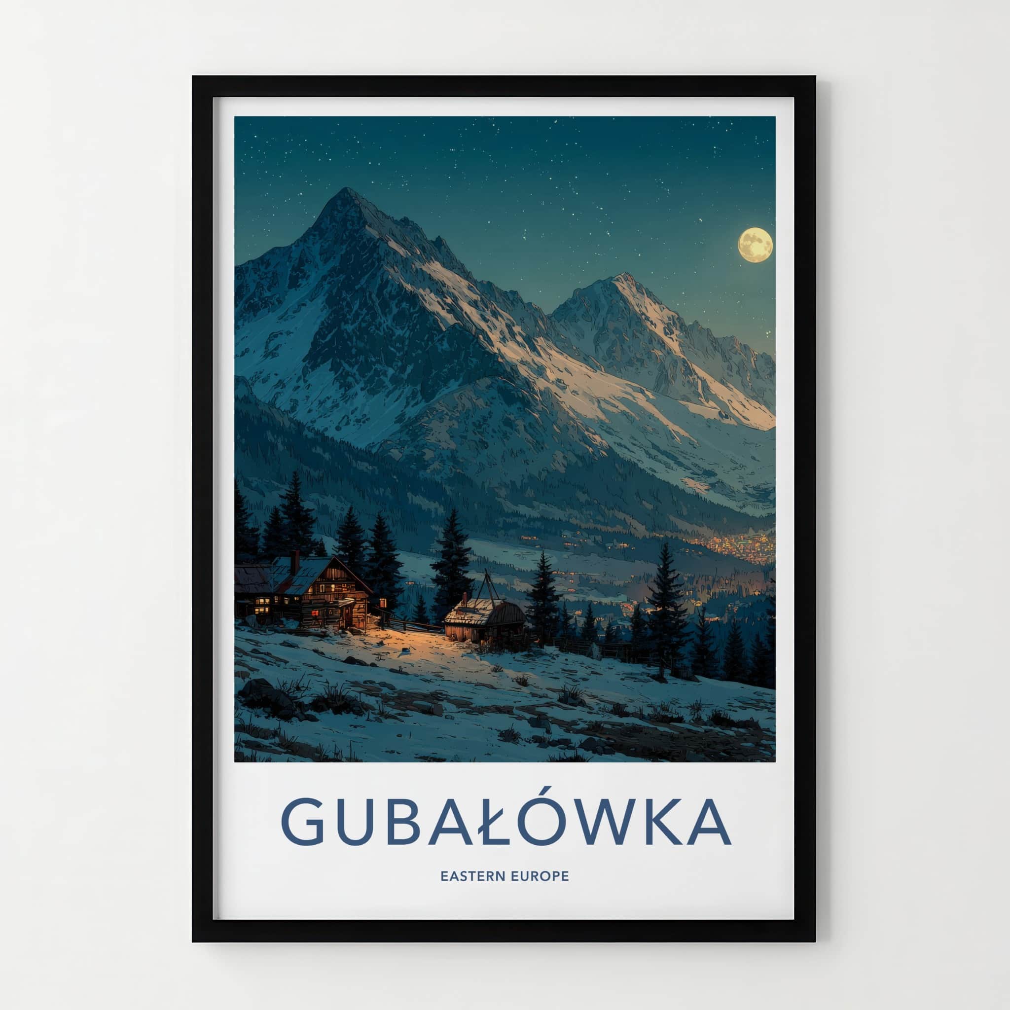 Gubalowka Poster - Poland Travel Art - Snowy Mountain Night Home Decor