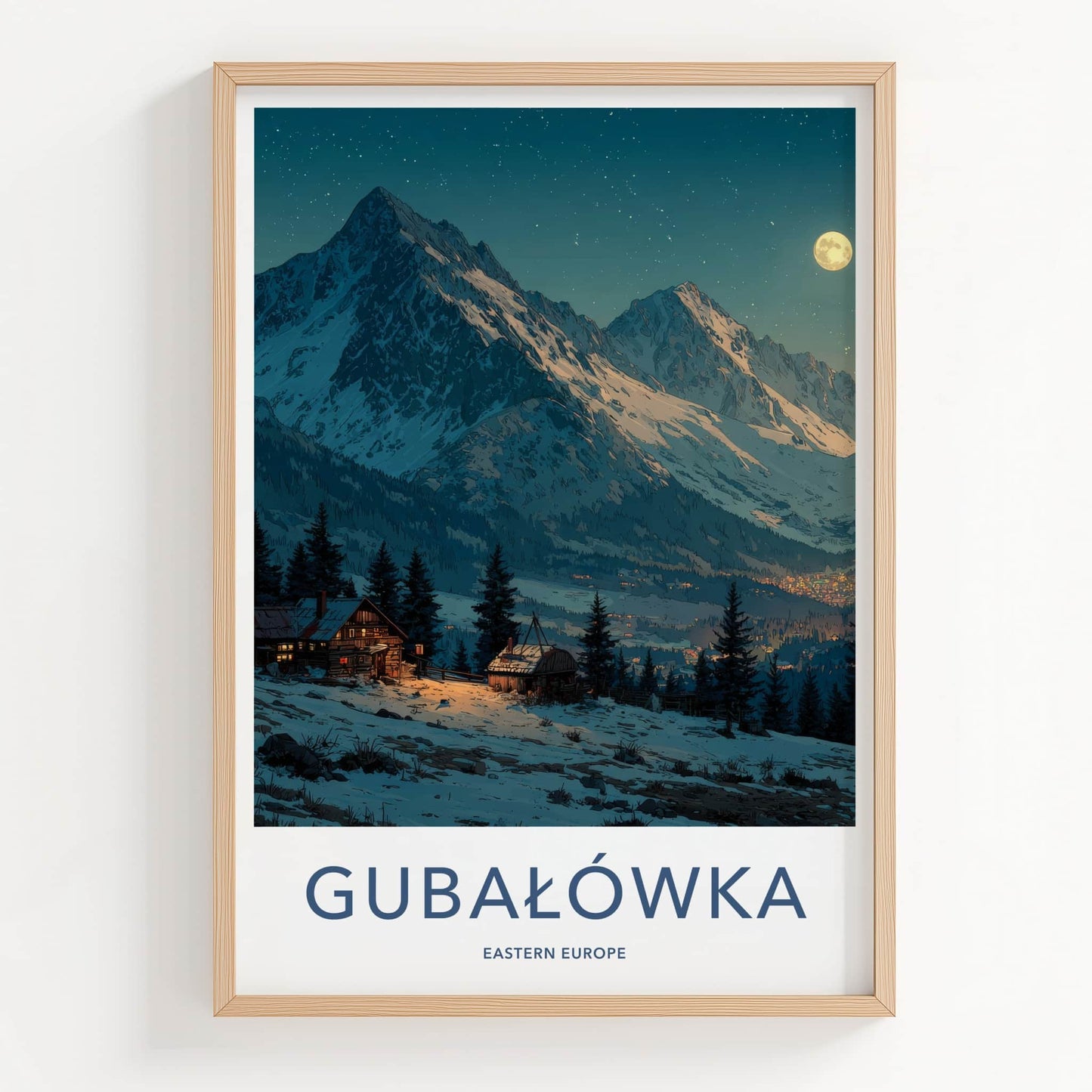 Gubalowka Poster - Poland Travel Art - Snowy Mountain Night Home Decor
