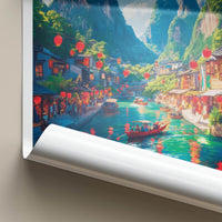 Guilin Poster - China Travel Art - Lanterns River Town Home Decor
