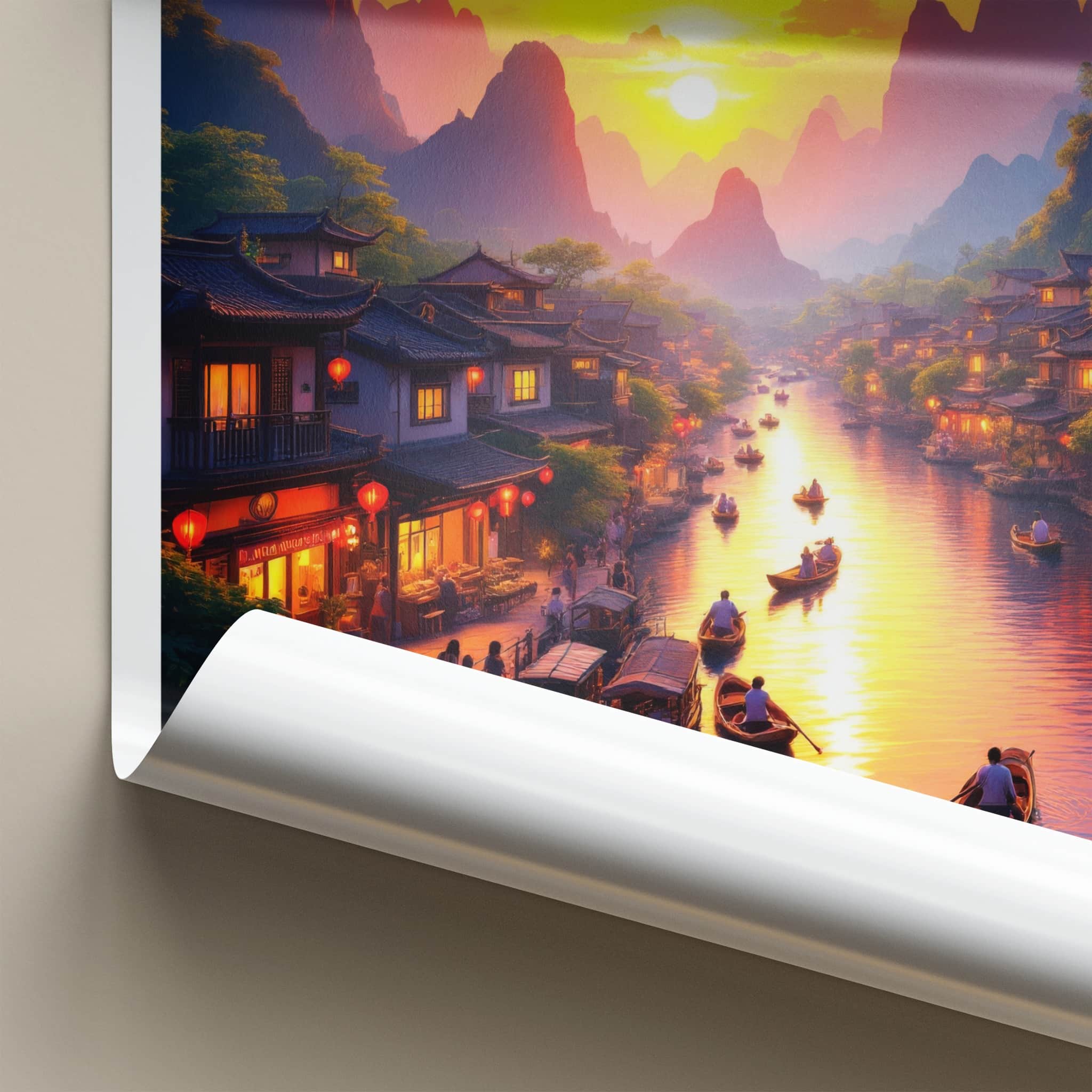 Guilin Poster - China Travel Art - Mountain River Sunset Home Decor