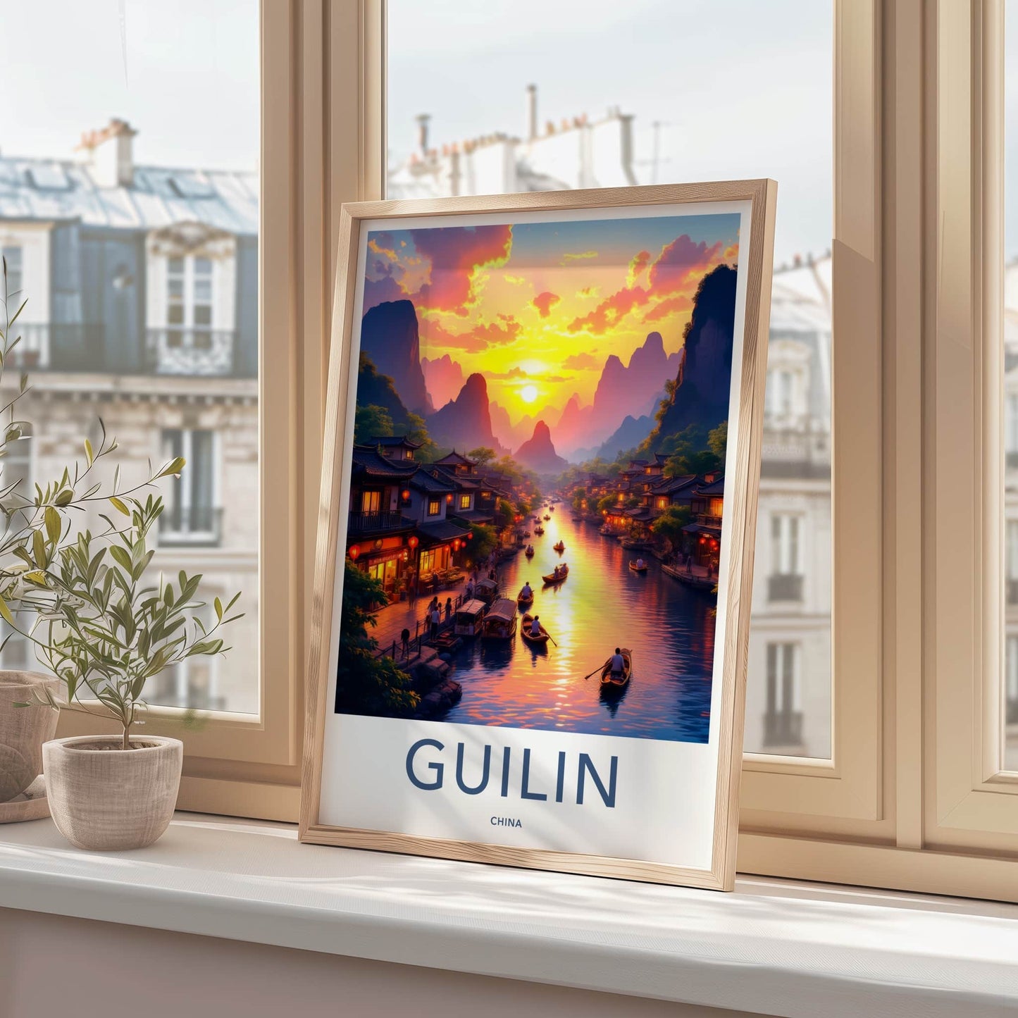 Guilin Poster - China Travel Art - Mountain River Sunset Home Decor