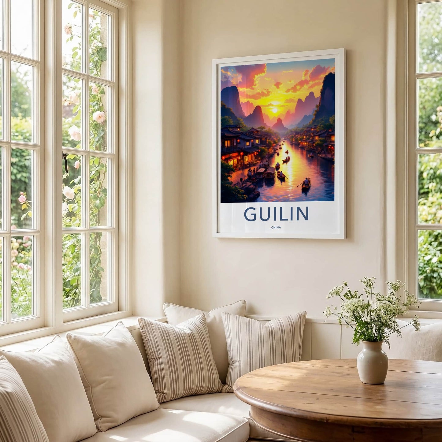 Guilin Poster - China Travel Art - Mountain River Sunset Home Decor