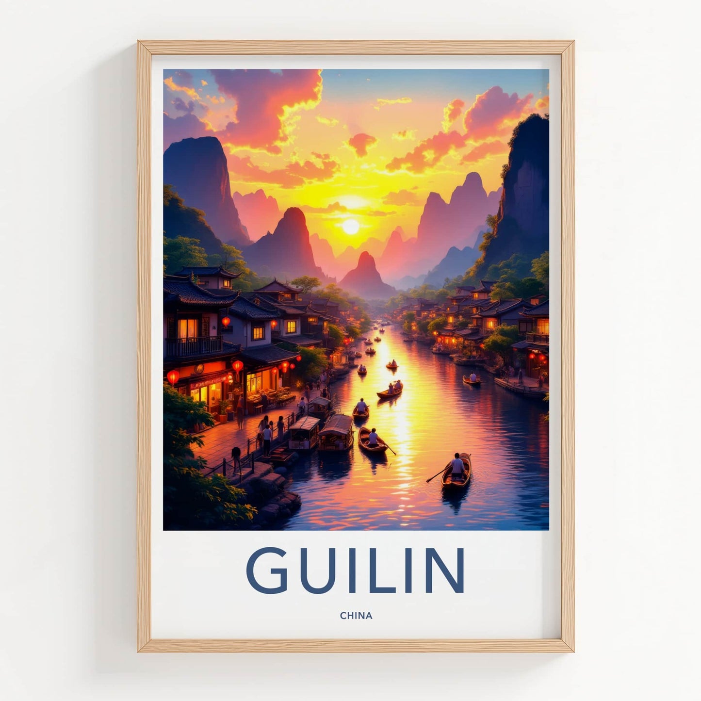 Guilin Poster - China Travel Art - Mountain River Sunset Home Decor