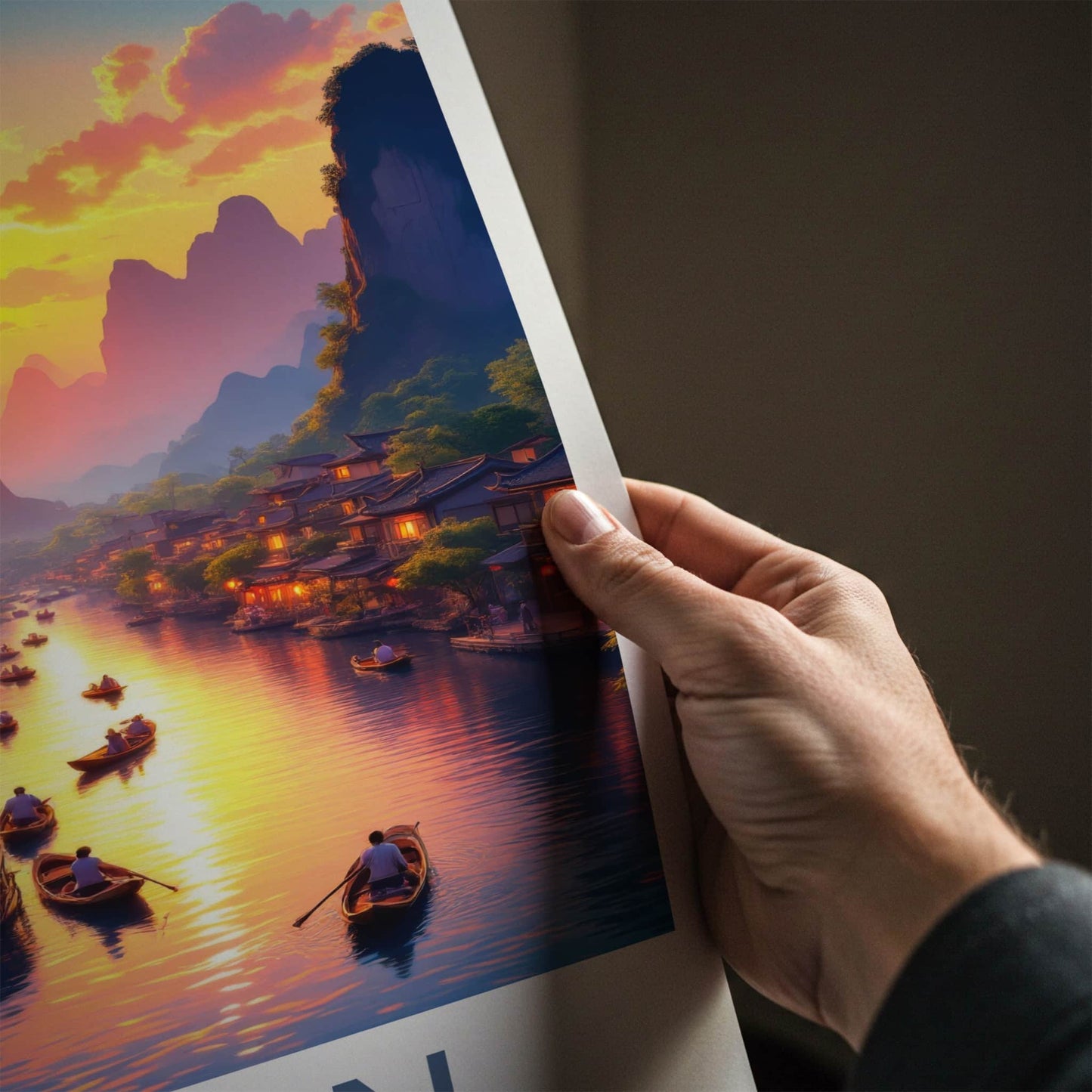 Guilin Poster - China Travel Art - Mountain River Sunset Home Decor