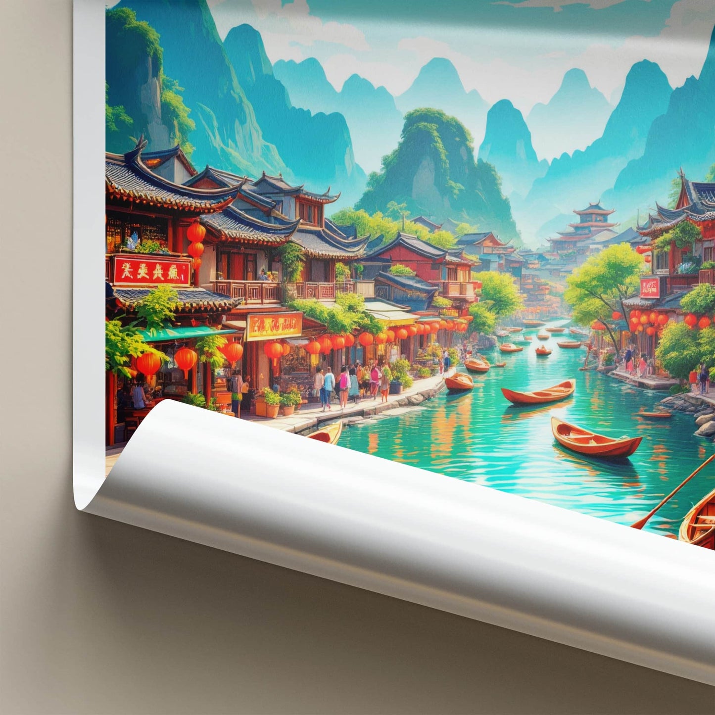 Guilin Poster - China Travel Art - Traditional River Boats Wall Decor