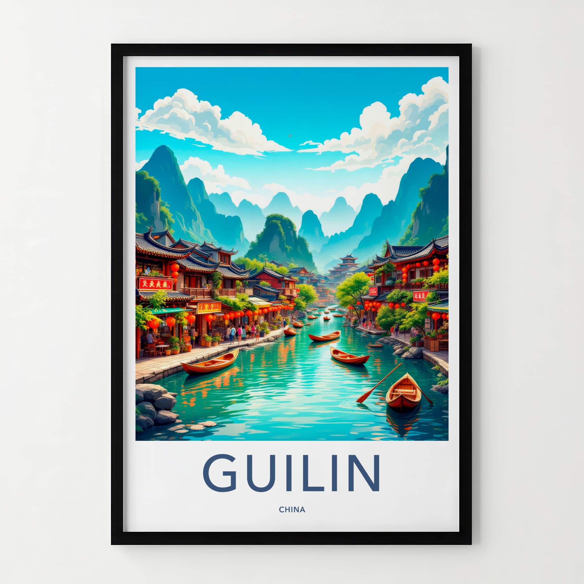 Guilin Poster - China Travel Art - Traditional River Boats Wall Decor