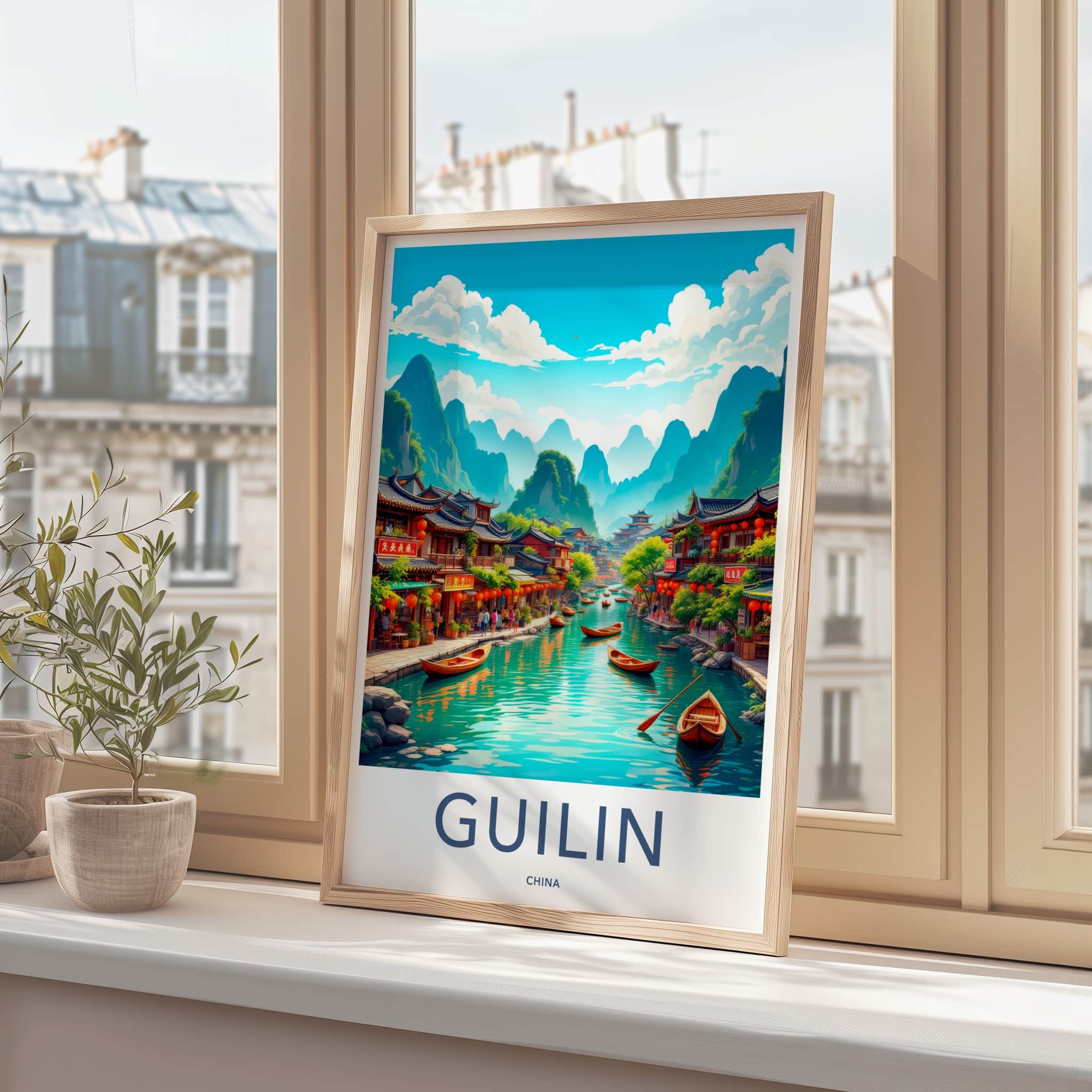 Guilin Poster - China Travel Art - Traditional River Boats Wall Decor