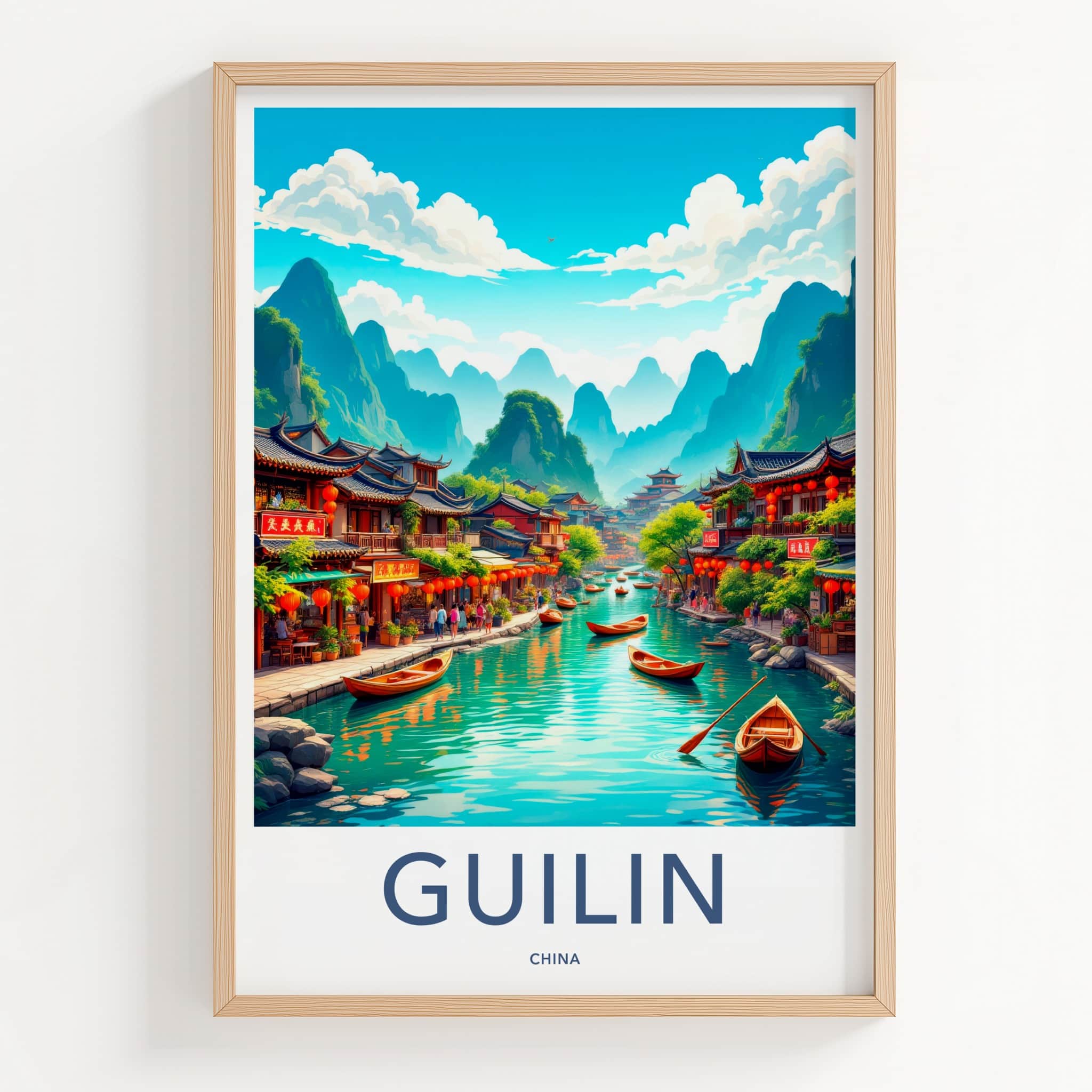 Guilin Poster - China Travel Art - Traditional River Boats Wall Decor