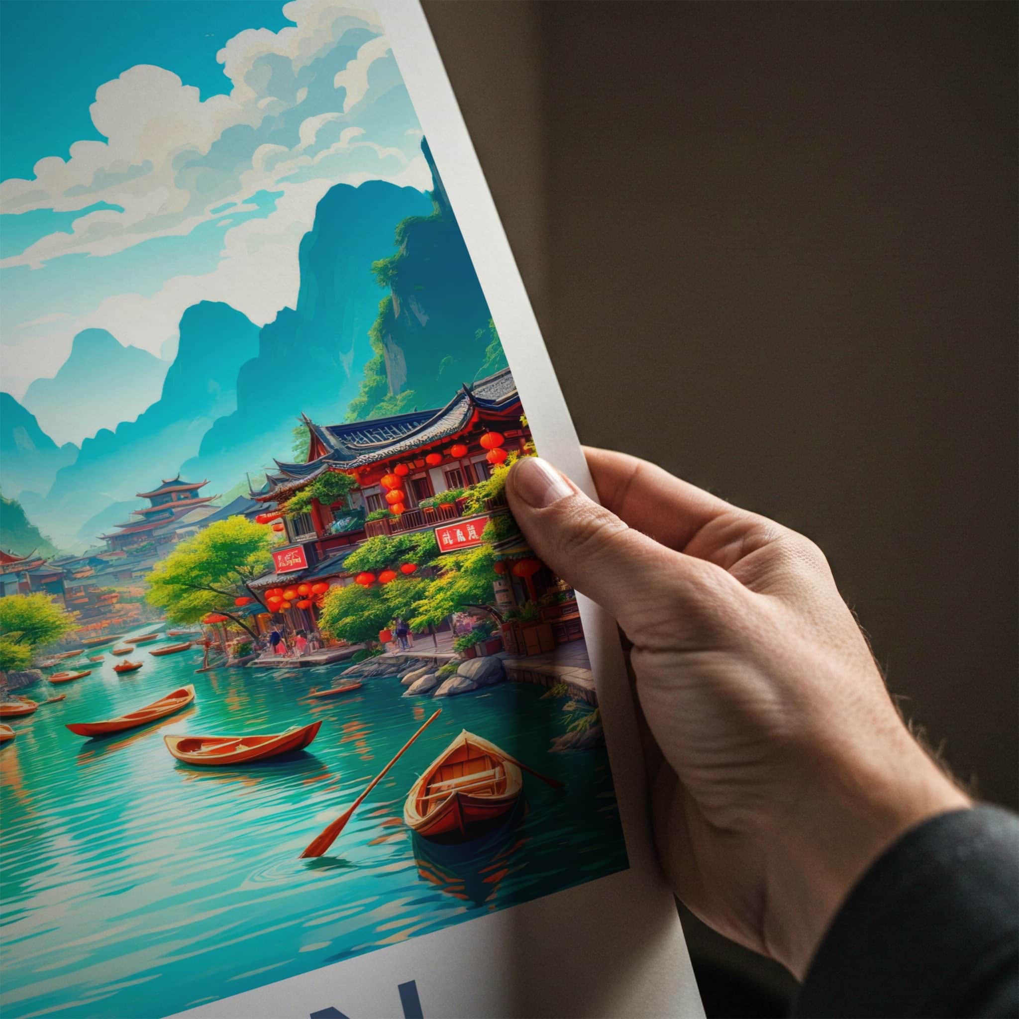 Guilin Poster - China Travel Art - Traditional River Boats Wall Decor