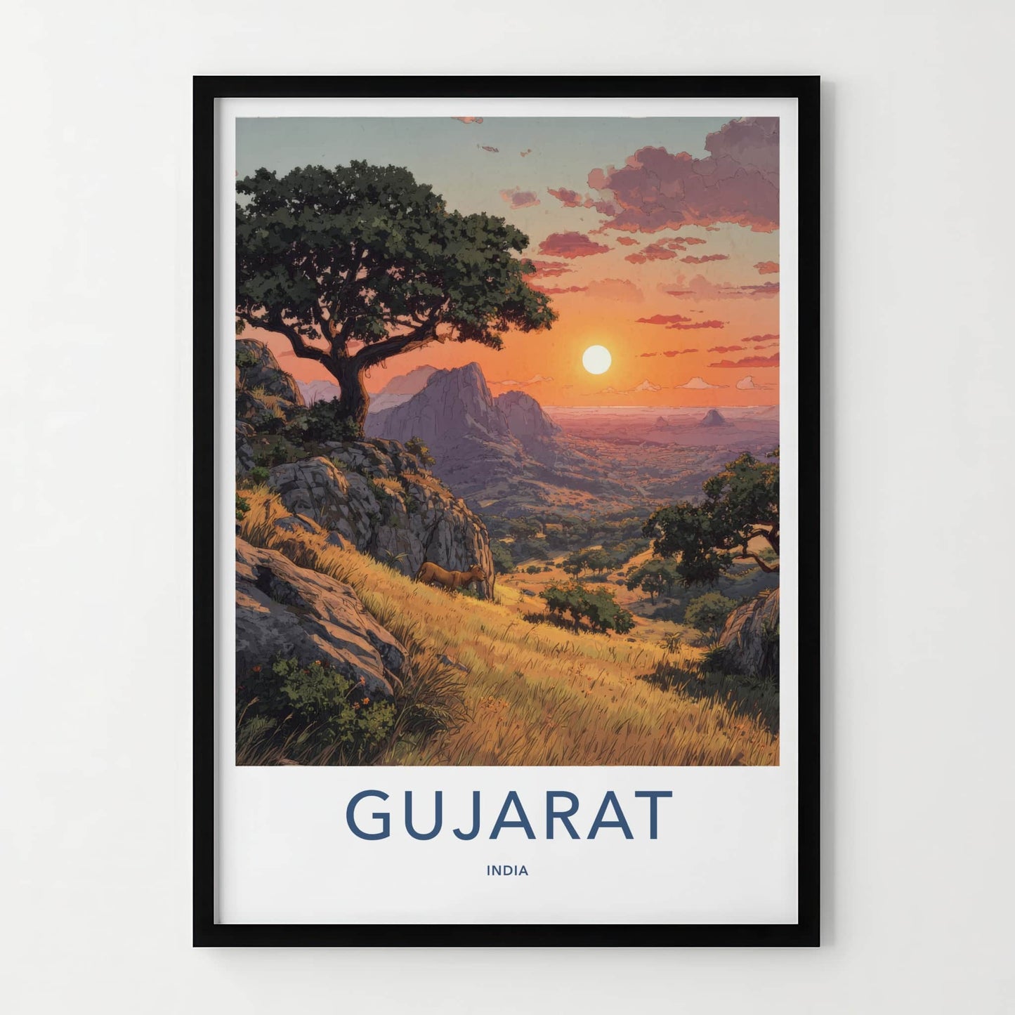Gujarat Poster - India Golden Sunset Hills Wall Decor