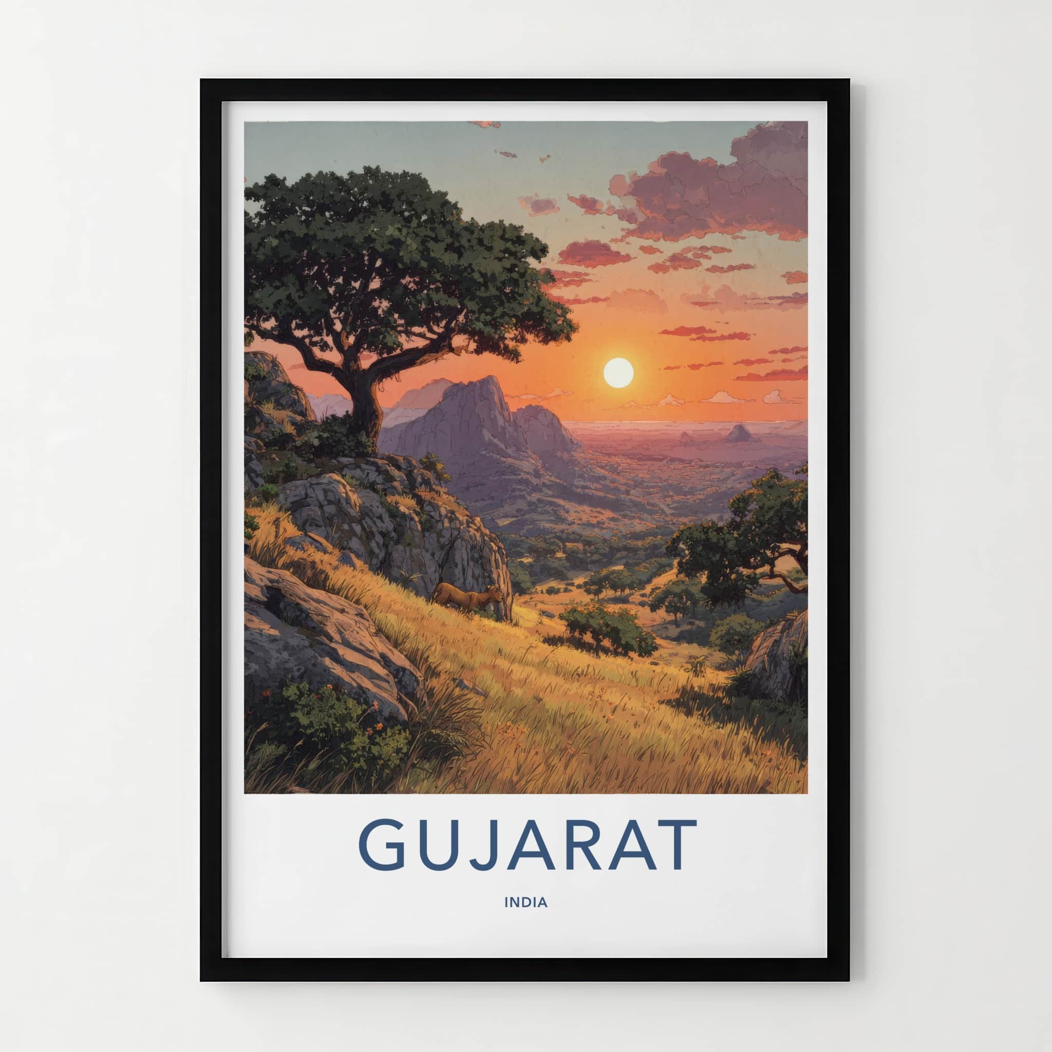 Gujarat Poster - India Golden Sunset Hills Wall Decor