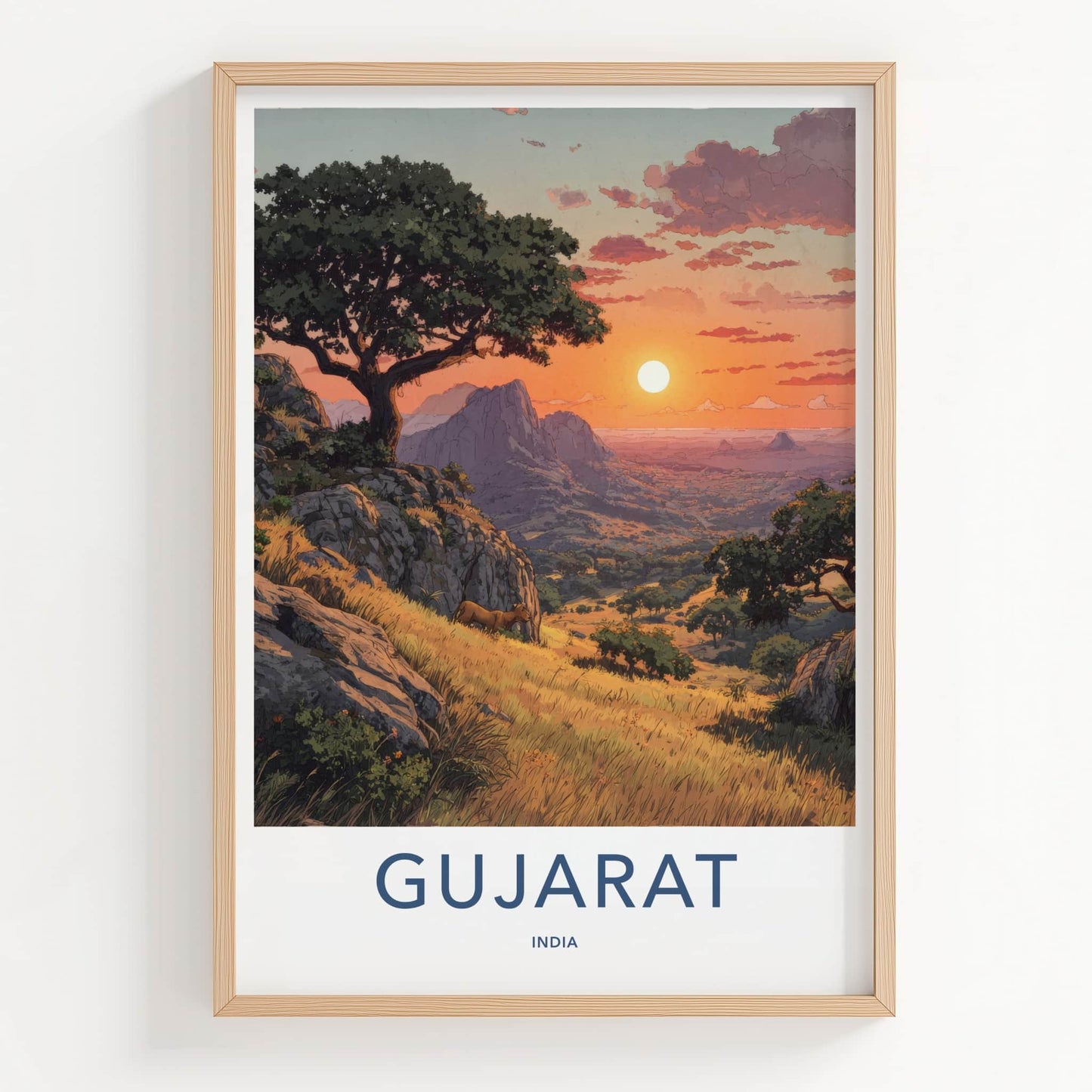 Gujarat Poster - India Golden Sunset Hills Wall Decor