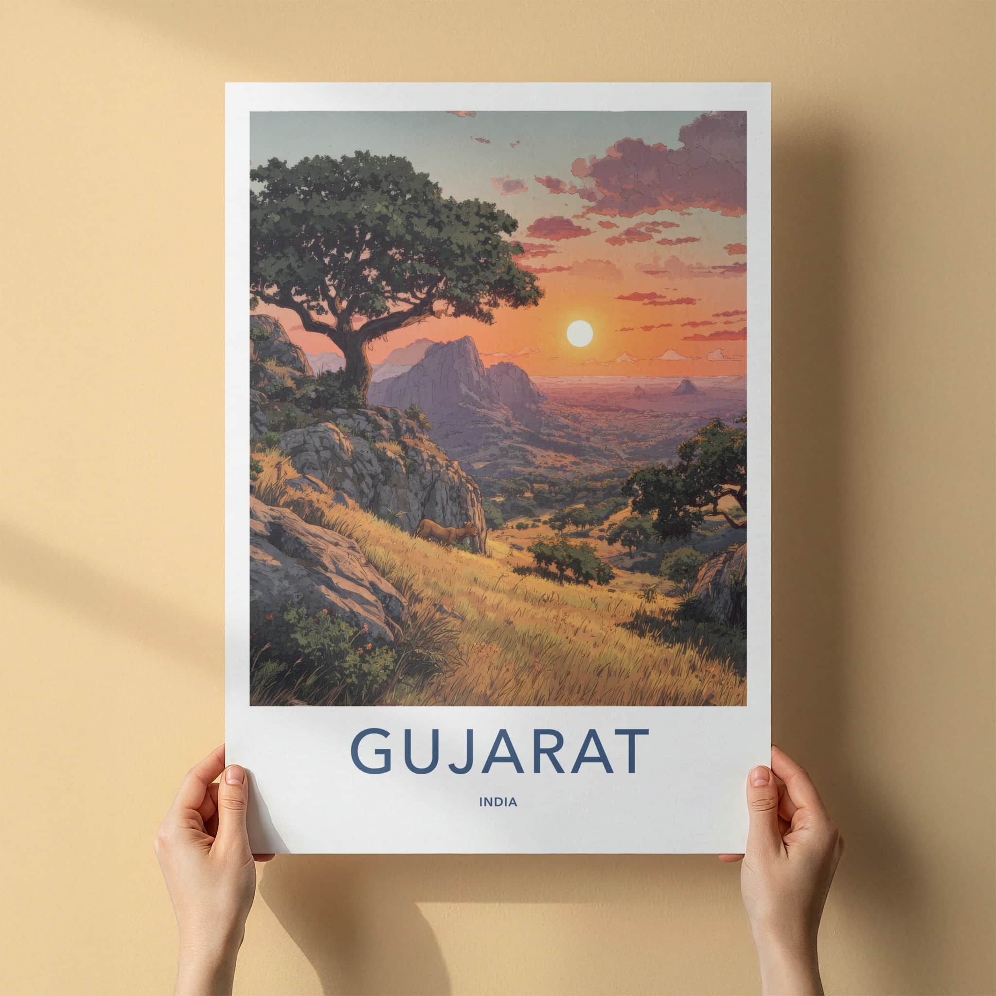 Gujarat Poster - India Golden Sunset Hills Wall Decor
