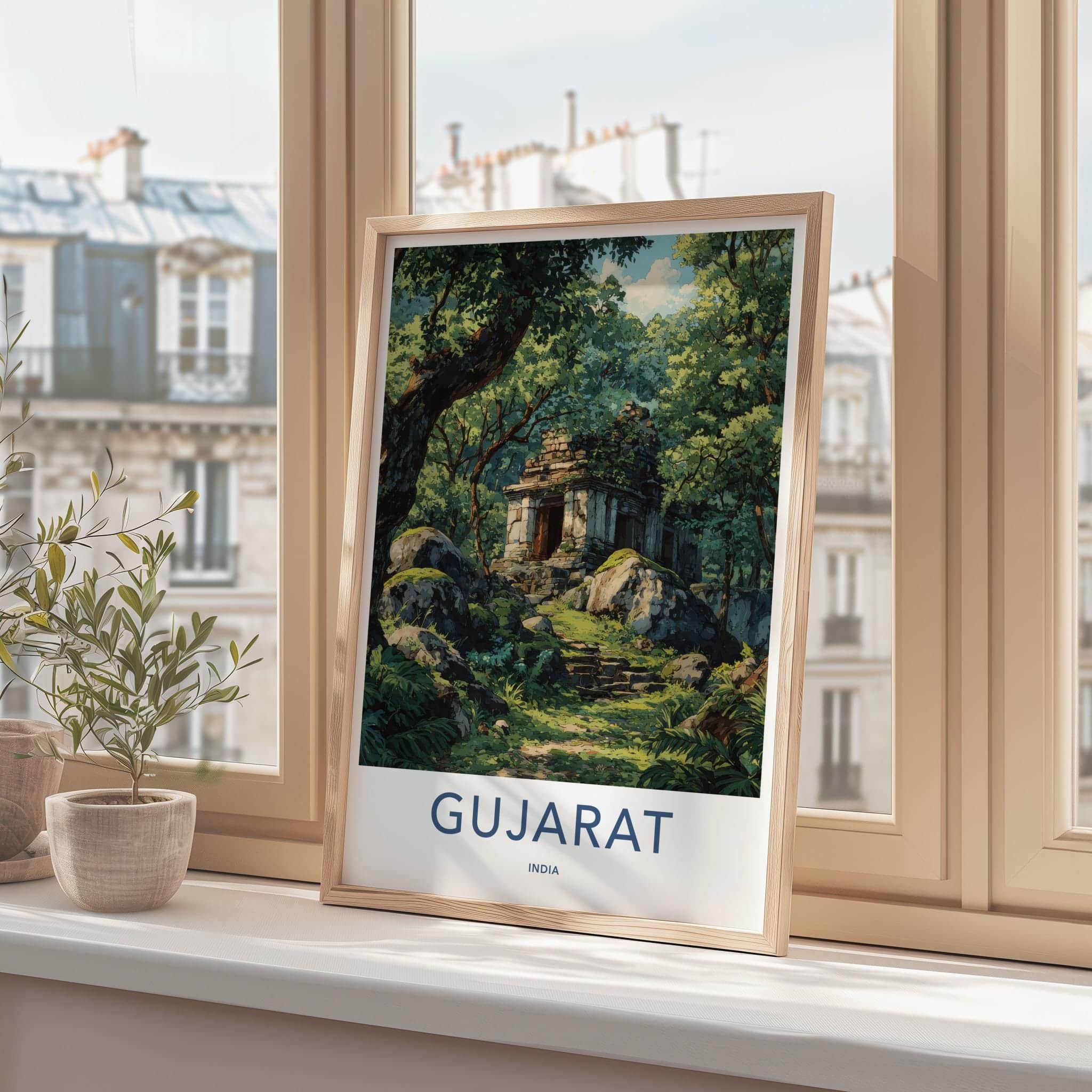 Gujarat Poster - India Travel Art - Gujarat Ancient Forest Temple Wall Decor