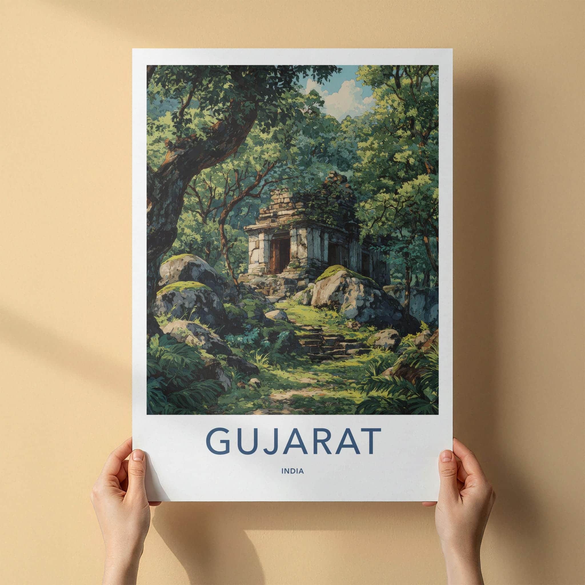 Gujarat Poster - India Travel Art - Gujarat Ancient Forest Temple Wall Decor