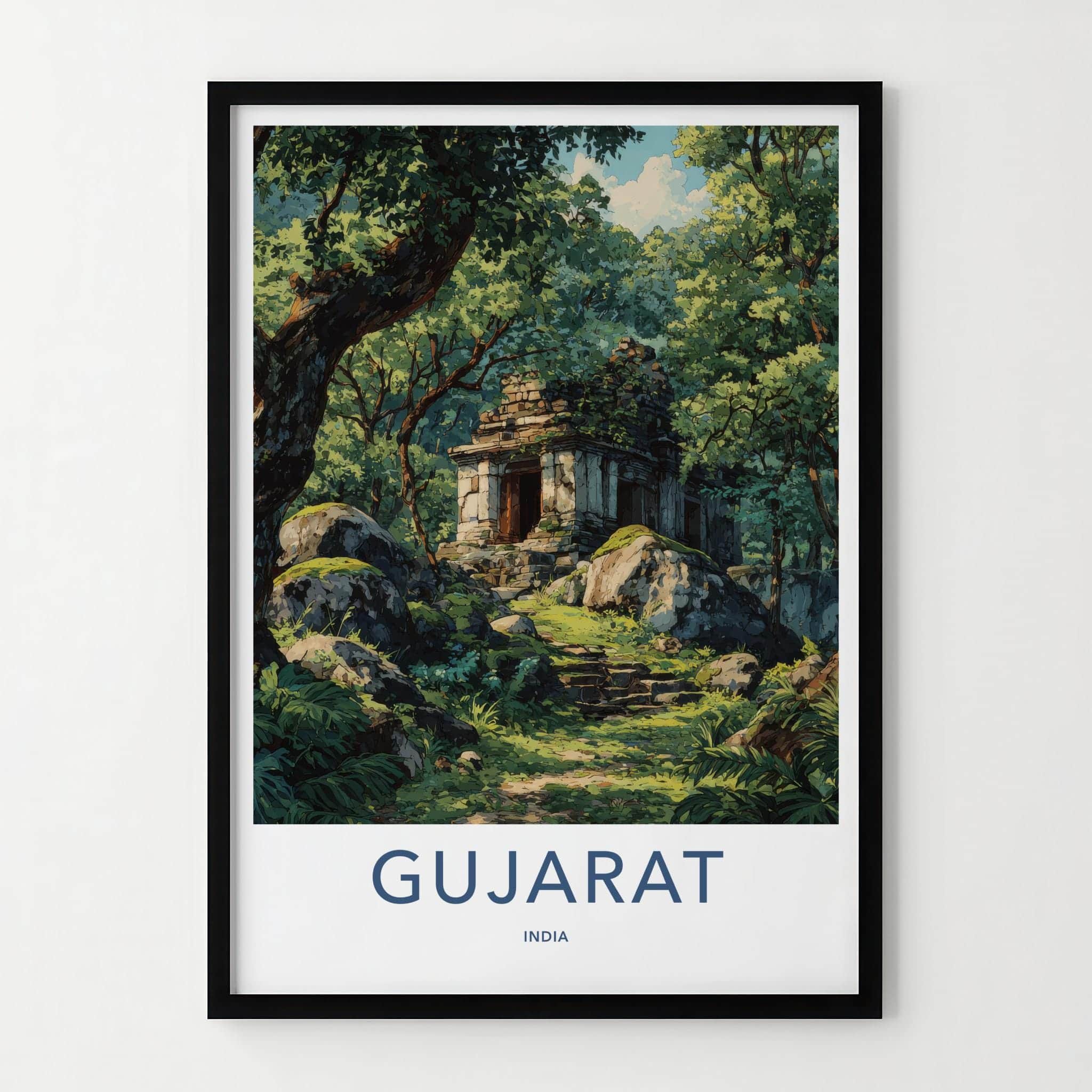 Gujarat Poster - India Travel Art - Gujarat Ancient Forest Temple Wall Decor