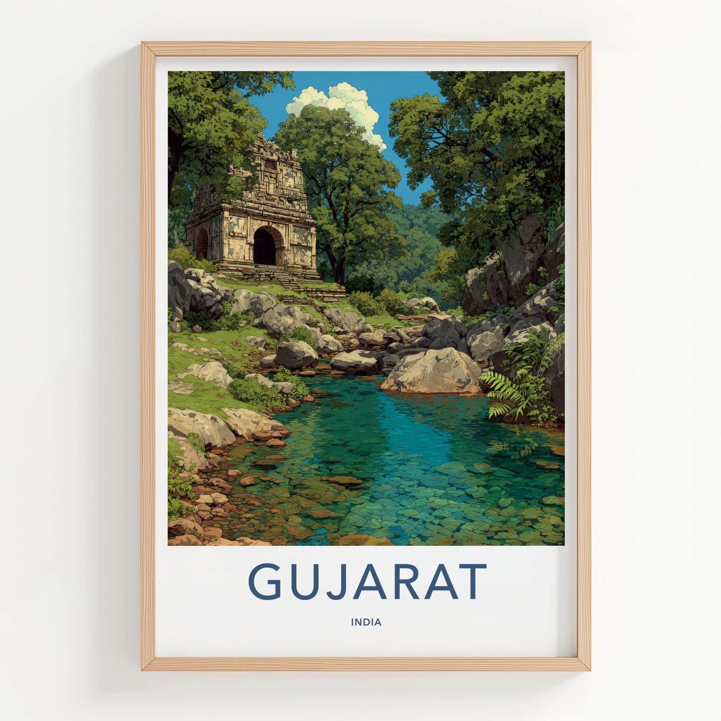 Gujarat Poster - India Travel Art - Gujarat Ancient Stone Ruins Home Decor