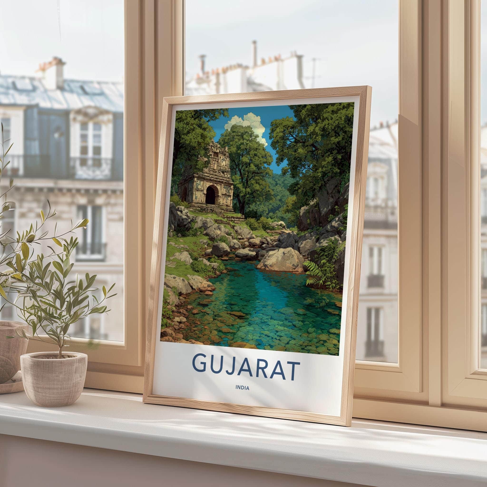 Gujarat Poster - India Travel Art - Gujarat Ancient Stone Ruins Home Decor