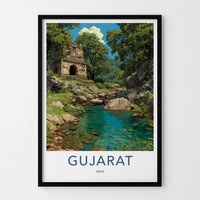 Gujarat Poster - India Travel Art - Gujarat Ancient Stone Ruins Home Decor