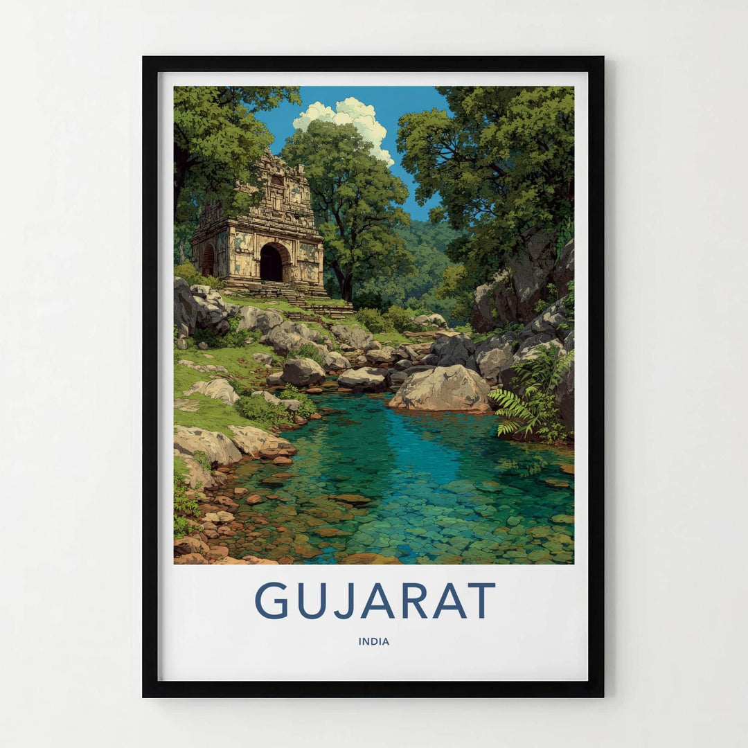 Gujarat Poster - India Travel Art - Gujarat Ancient Stone Ruins Home Decor