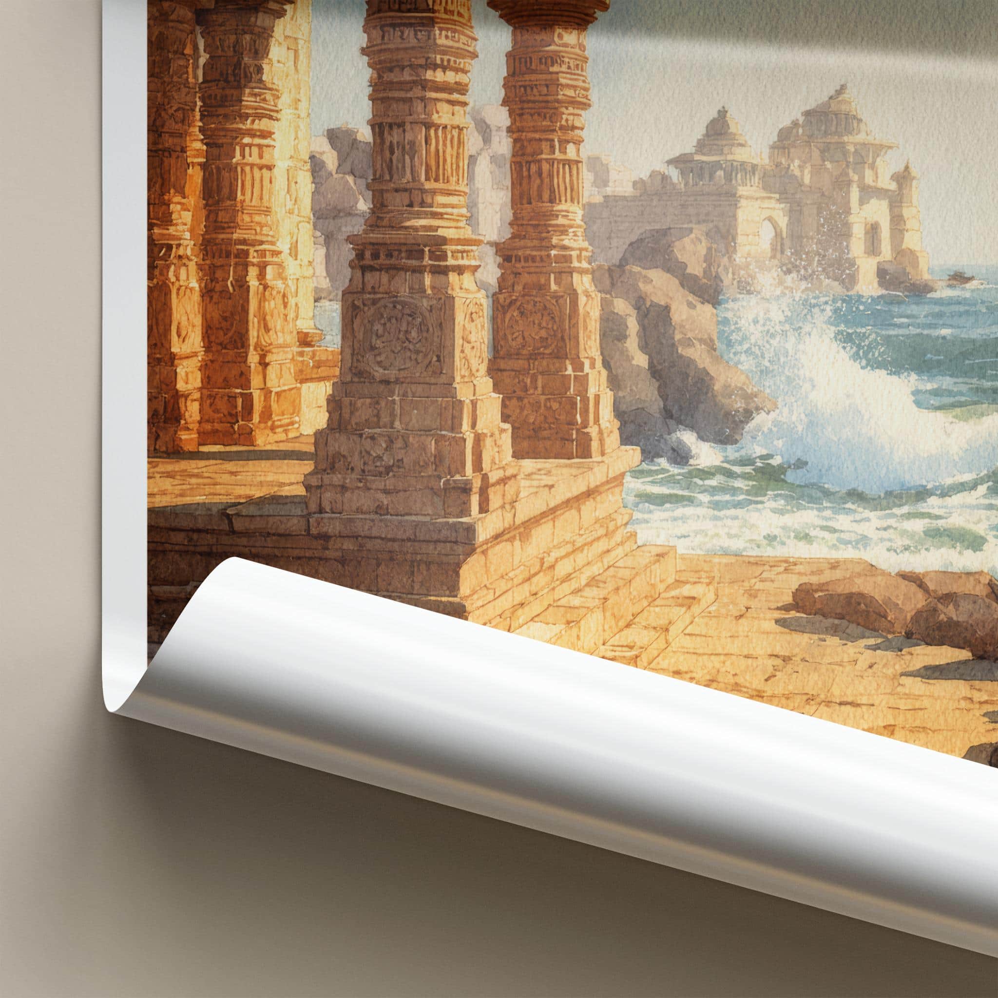 Gujarat Poster - India Travel Art - Gujarat Coastal Temple Ruins Wall Decor