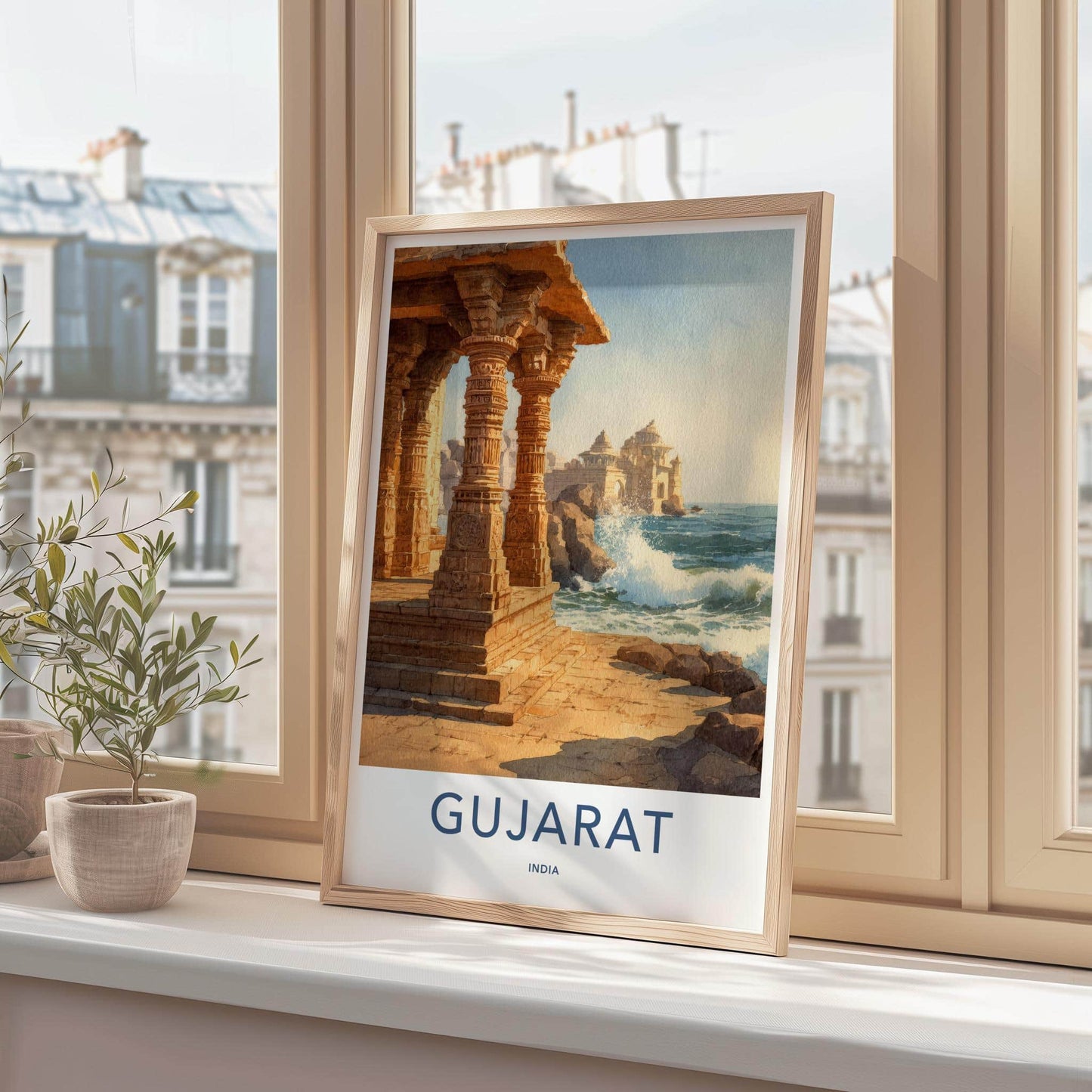 Gujarat Poster - India Travel Art - Gujarat Coastal Temple Ruins Wall Decor