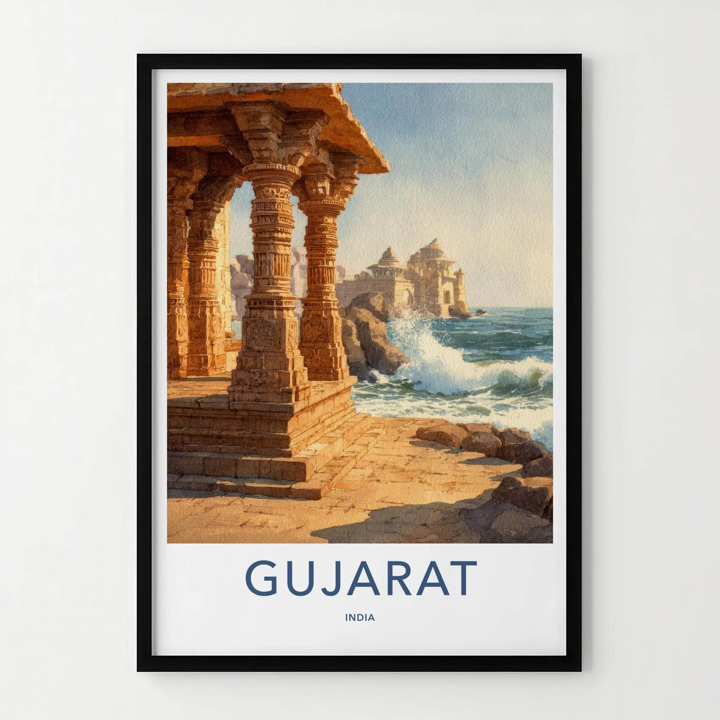 Gujarat Poster - India Travel Art - Gujarat Coastal Temple Ruins Wall Decor