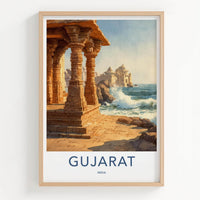 Gujarat Poster - India Travel Art - Gujarat Coastal Temple Ruins Wall Decor