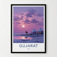Gujarat Poster - India Travel Art - Gujarat Purple Sky Camel Wall Decor