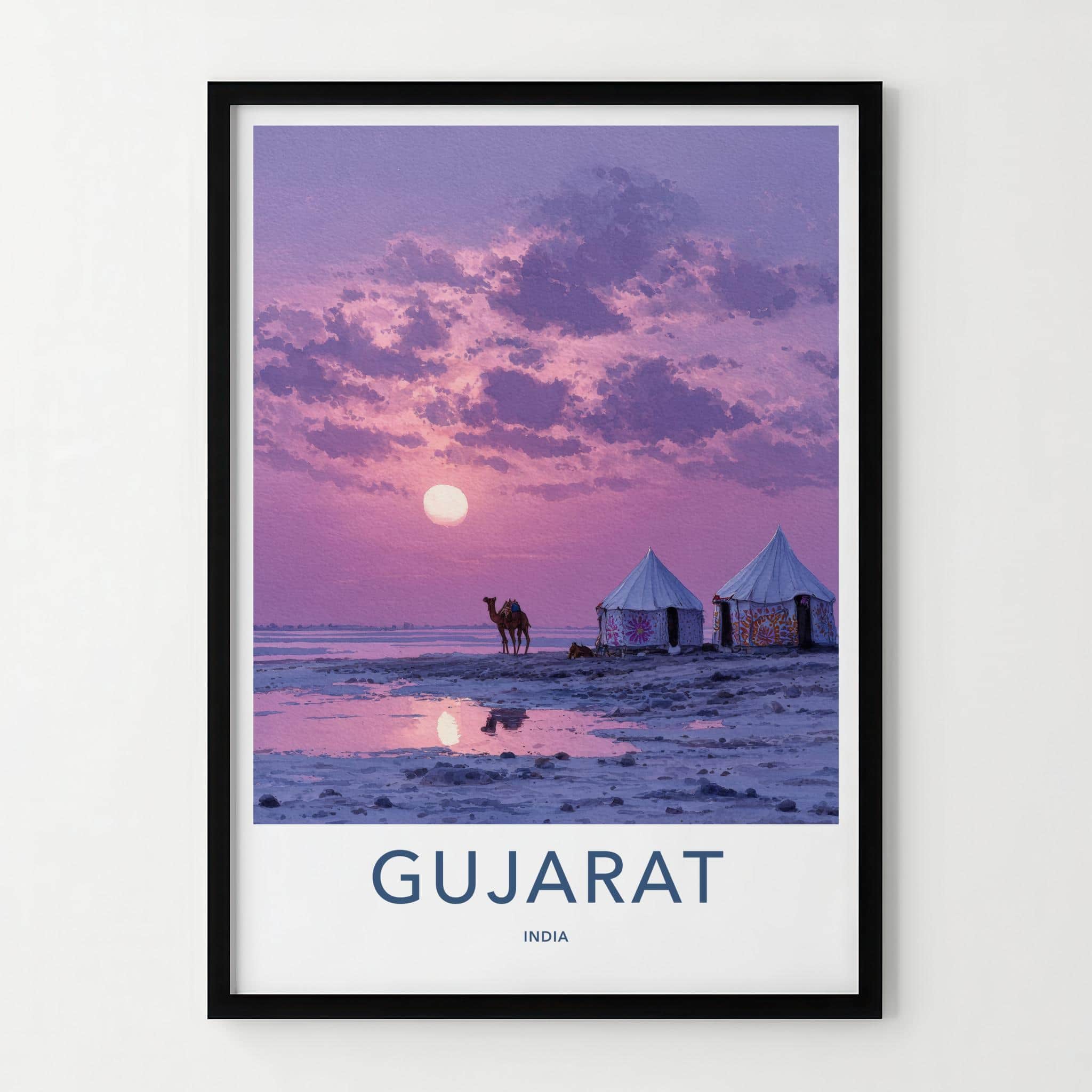 Gujarat Poster - India Travel Art - Gujarat Purple Sky Camel Wall Decor