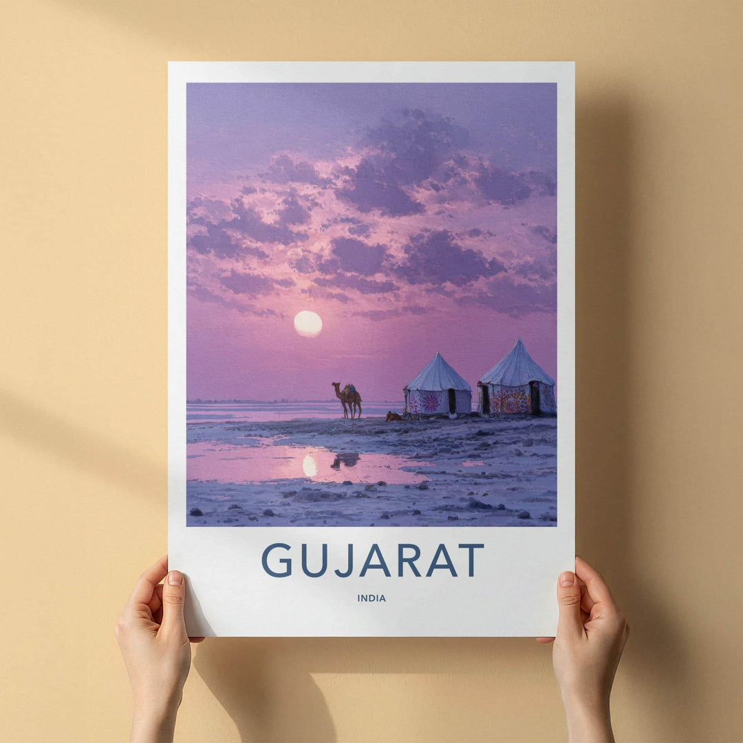 Gujarat Poster - India Travel Art - Gujarat Purple Sky Camel Wall Decor