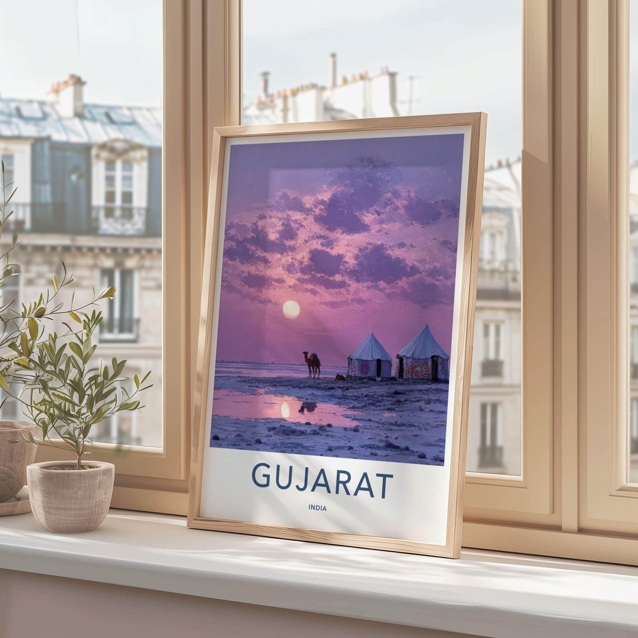 Gujarat Poster - India Travel Art - Gujarat Purple Sky Camel Wall Decor