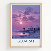 Gujarat Poster - India Travel Art - Gujarat Purple Sky Camel Wall Decor