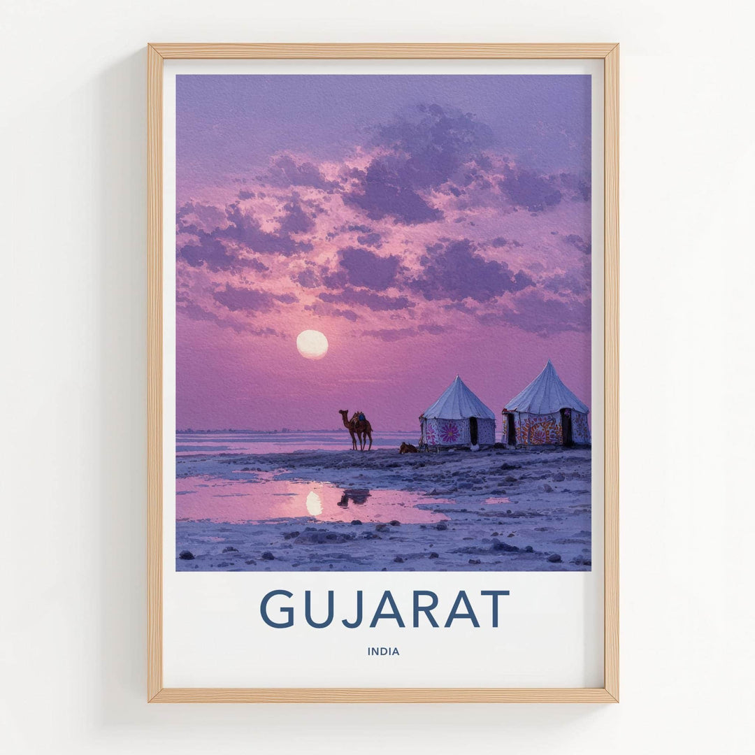 Gujarat Poster - India Travel Art - Gujarat Purple Sky Camel Wall Decor