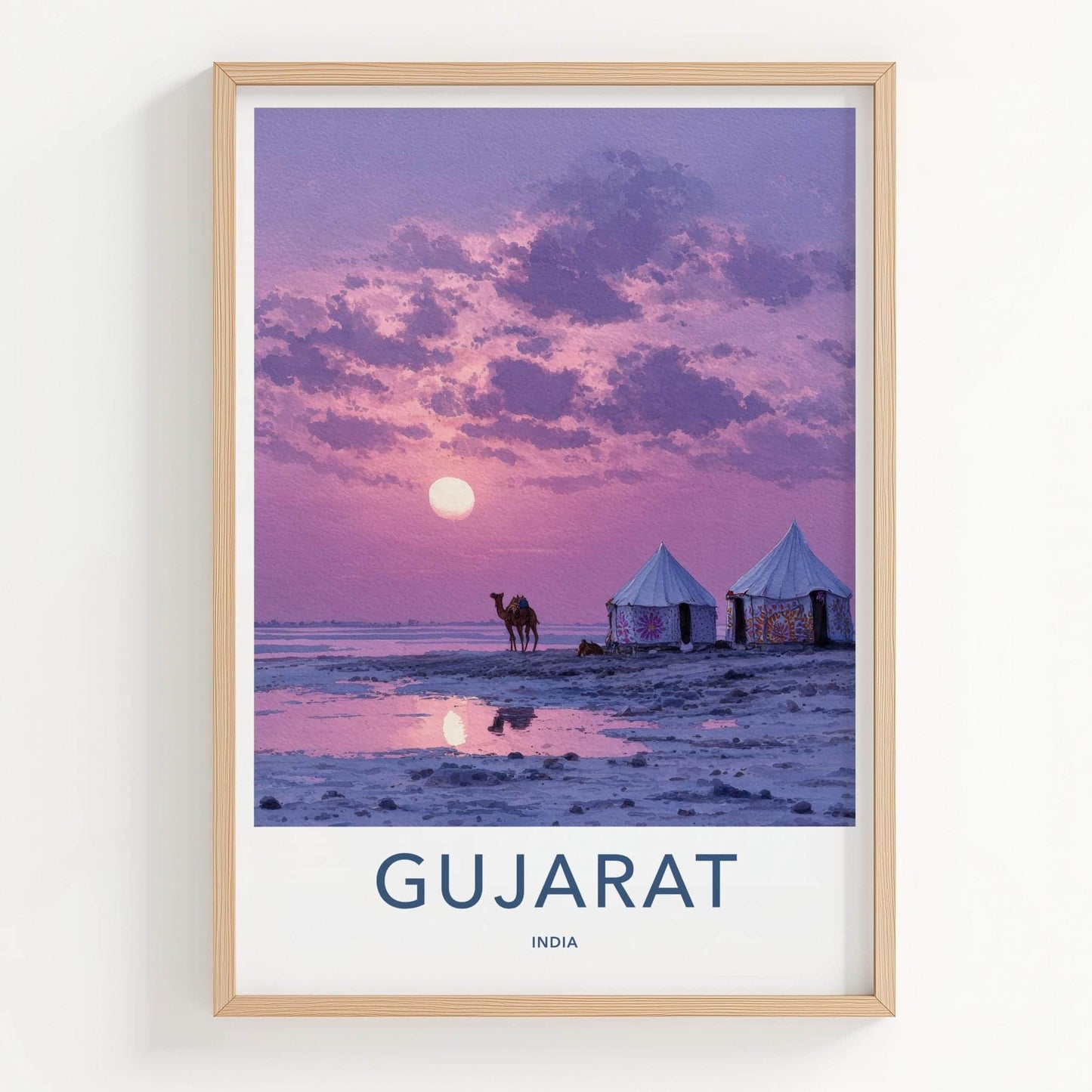 Gujarat Poster - India Travel Art - Gujarat Purple Sky Camel Wall Decor