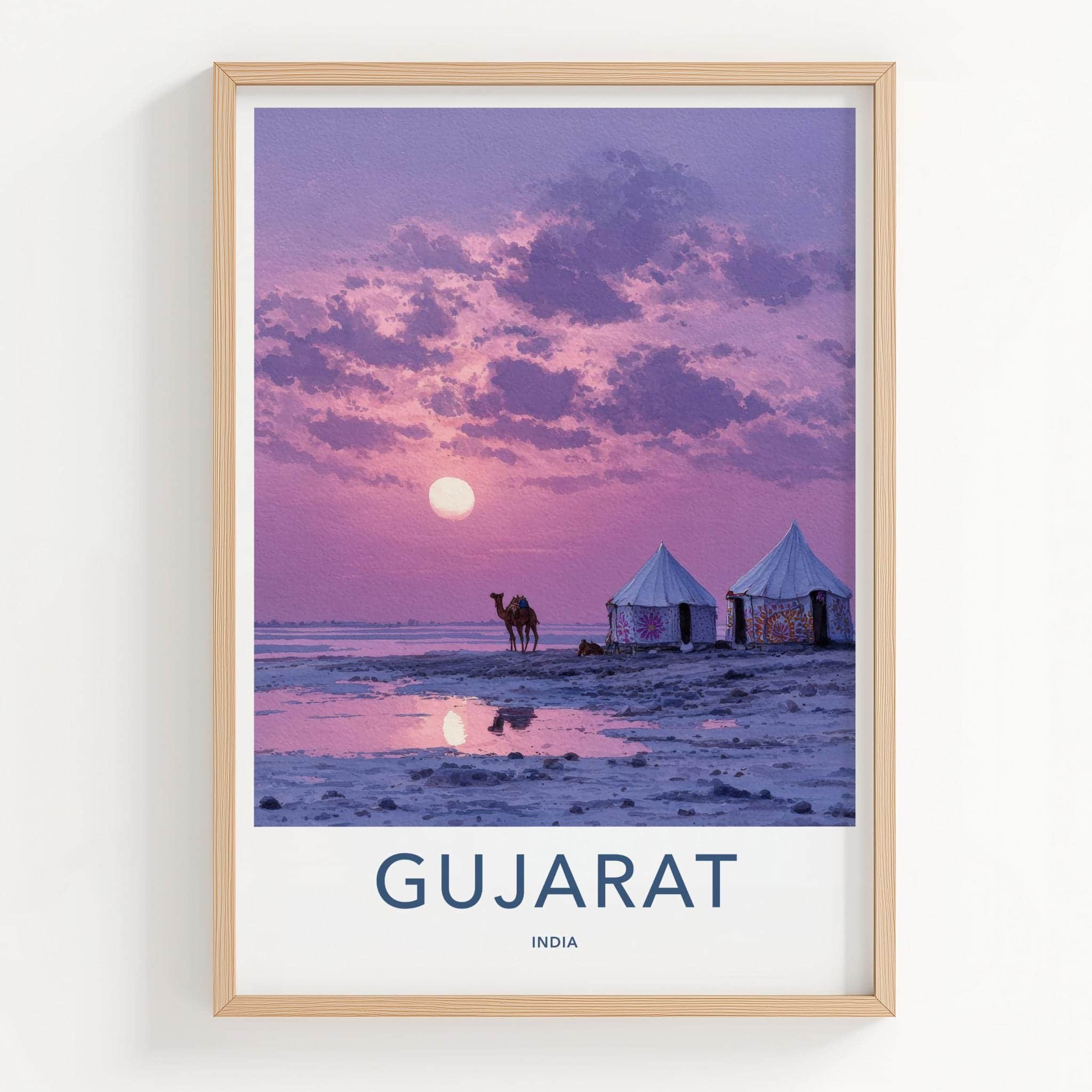 Gujarat Poster - India Travel Art - Gujarat Purple Sky Camel Wall Decor