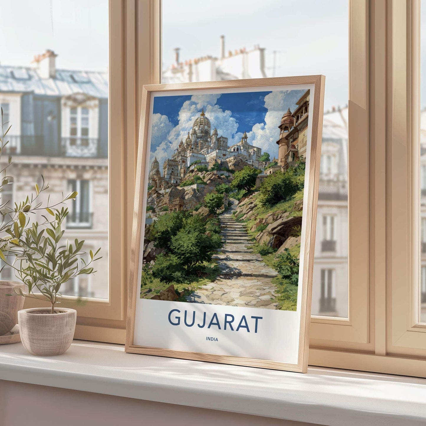 Gujarat Poster - India Travel Art - Gujarat Steep Temple Steps Wall Decor
