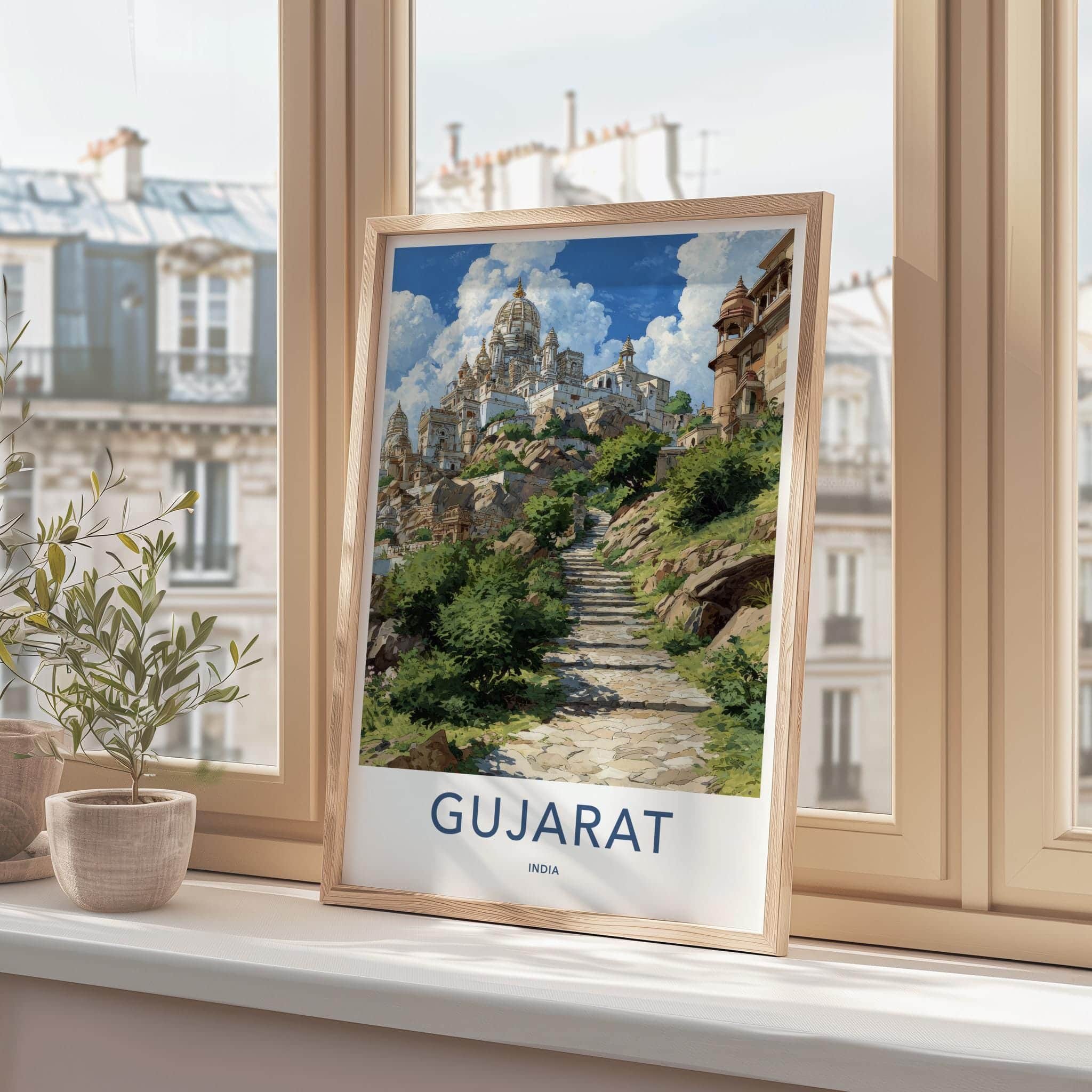 Gujarat Poster - India Travel Art - Gujarat Steep Temple Steps Wall Decor