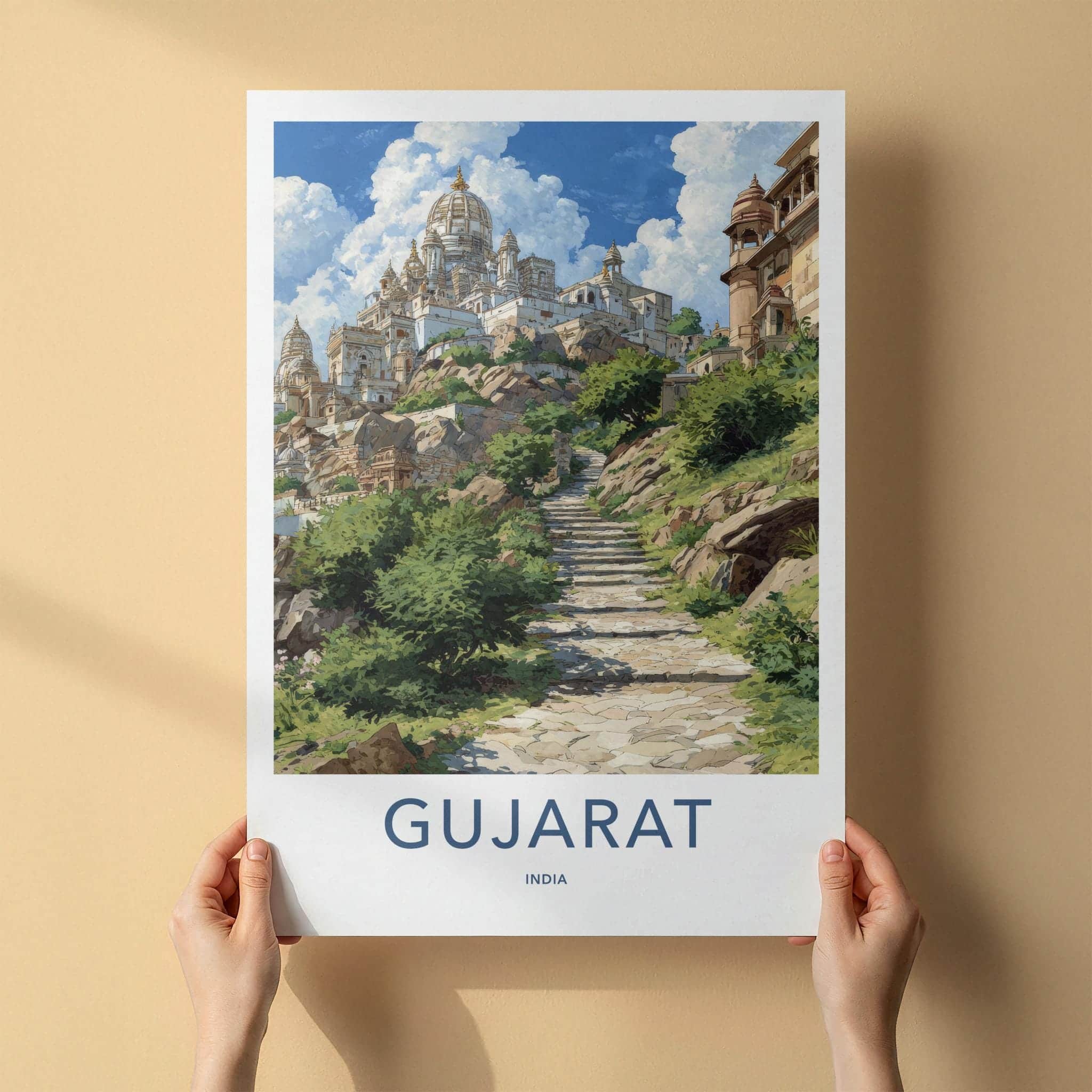 Gujarat Poster - India Travel Art - Gujarat Steep Temple Steps Wall Decor