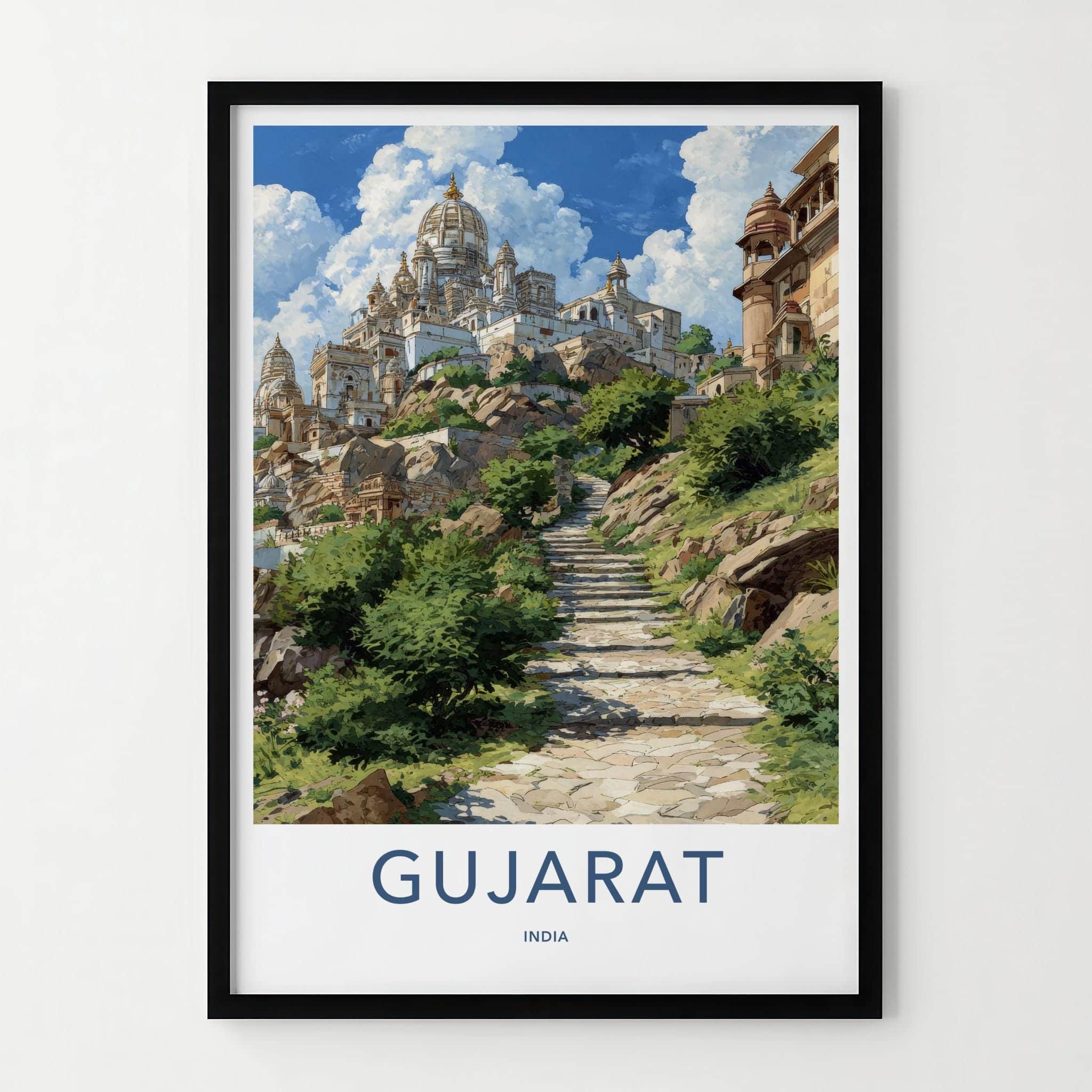 Gujarat Poster - India Travel Art - Gujarat Steep Temple Steps Wall Decor