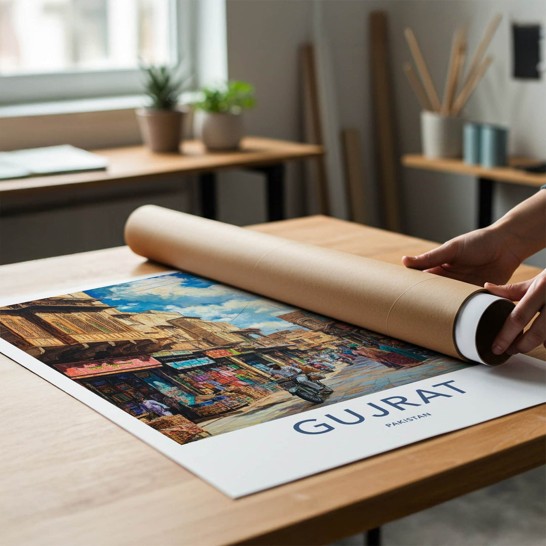 Gujrat Poster - Pakistan Travel Art - Busy Market Lane Home Decor