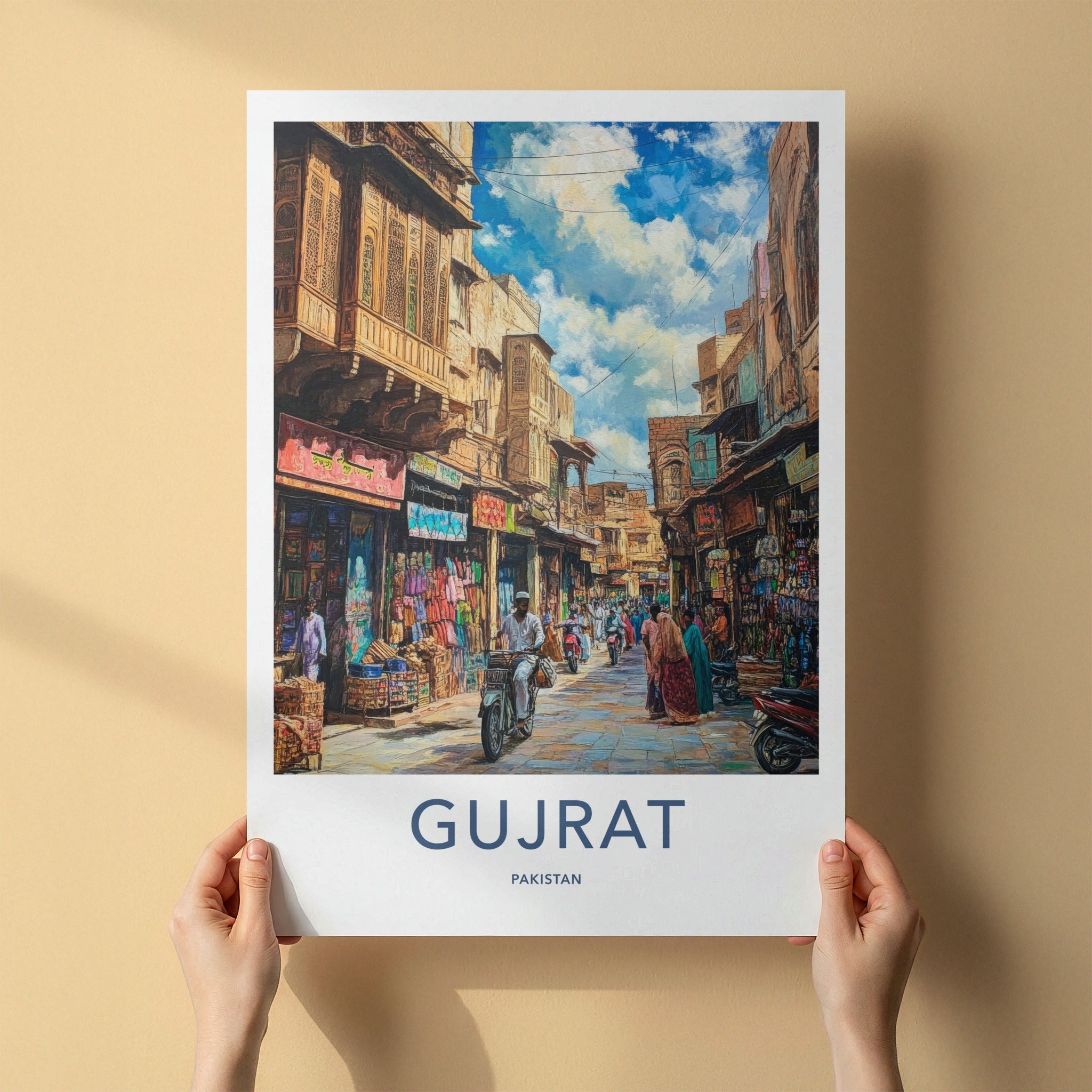 Gujrat Poster - Pakistan Travel Art - Busy Market Lane Home Decor
