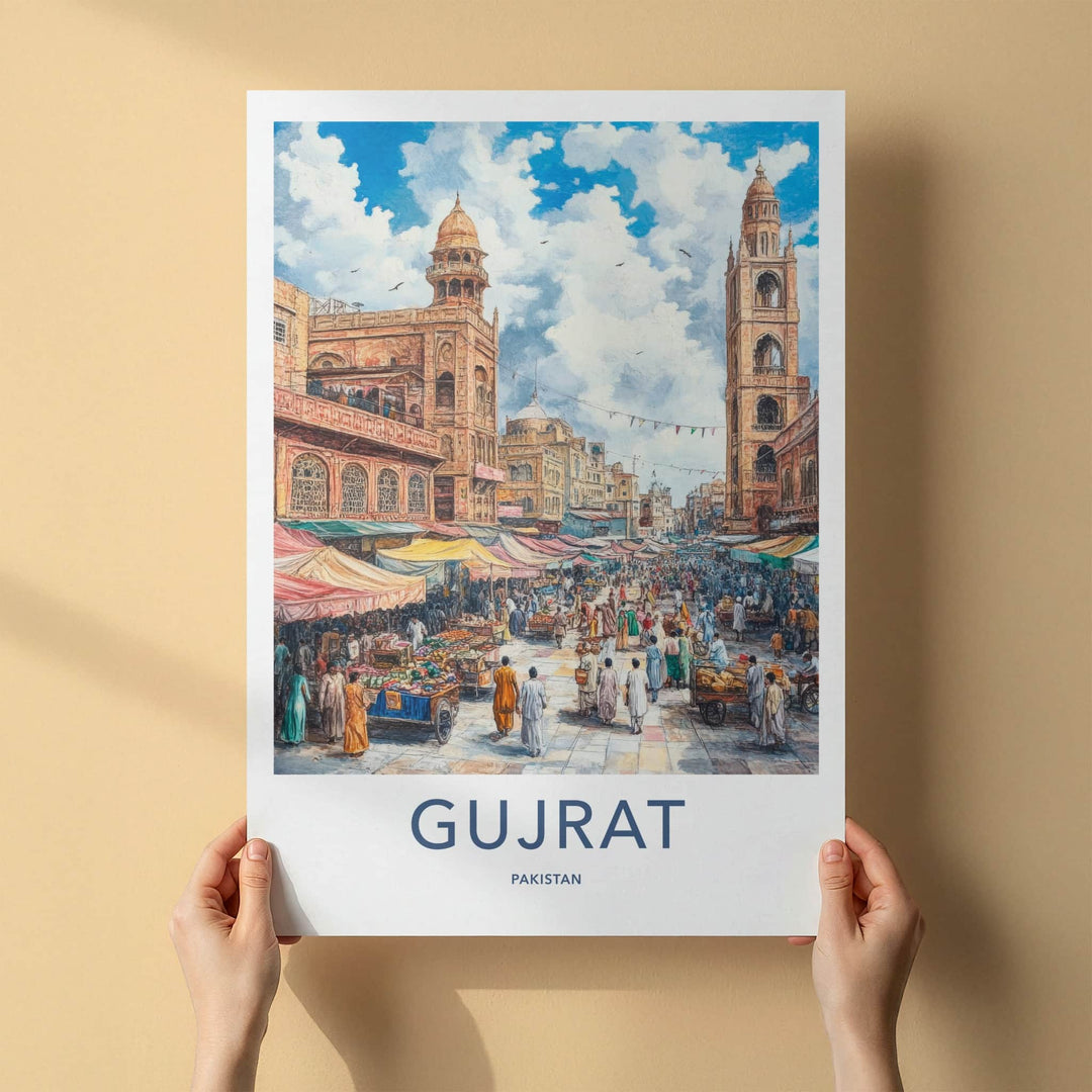 Gujrat Poster - Pakistan Travel Art - Crowded Street Market Home Decor
