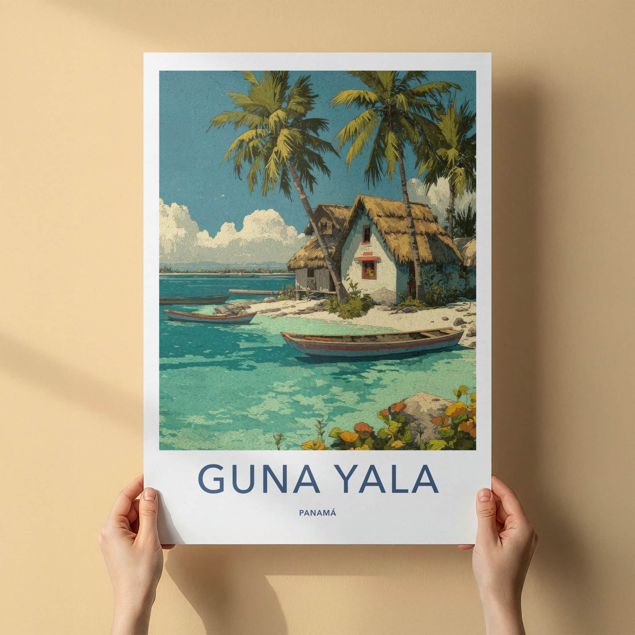 Guna Yala Poster - Panama Fine Art - Beach Huts Boats Home Decor