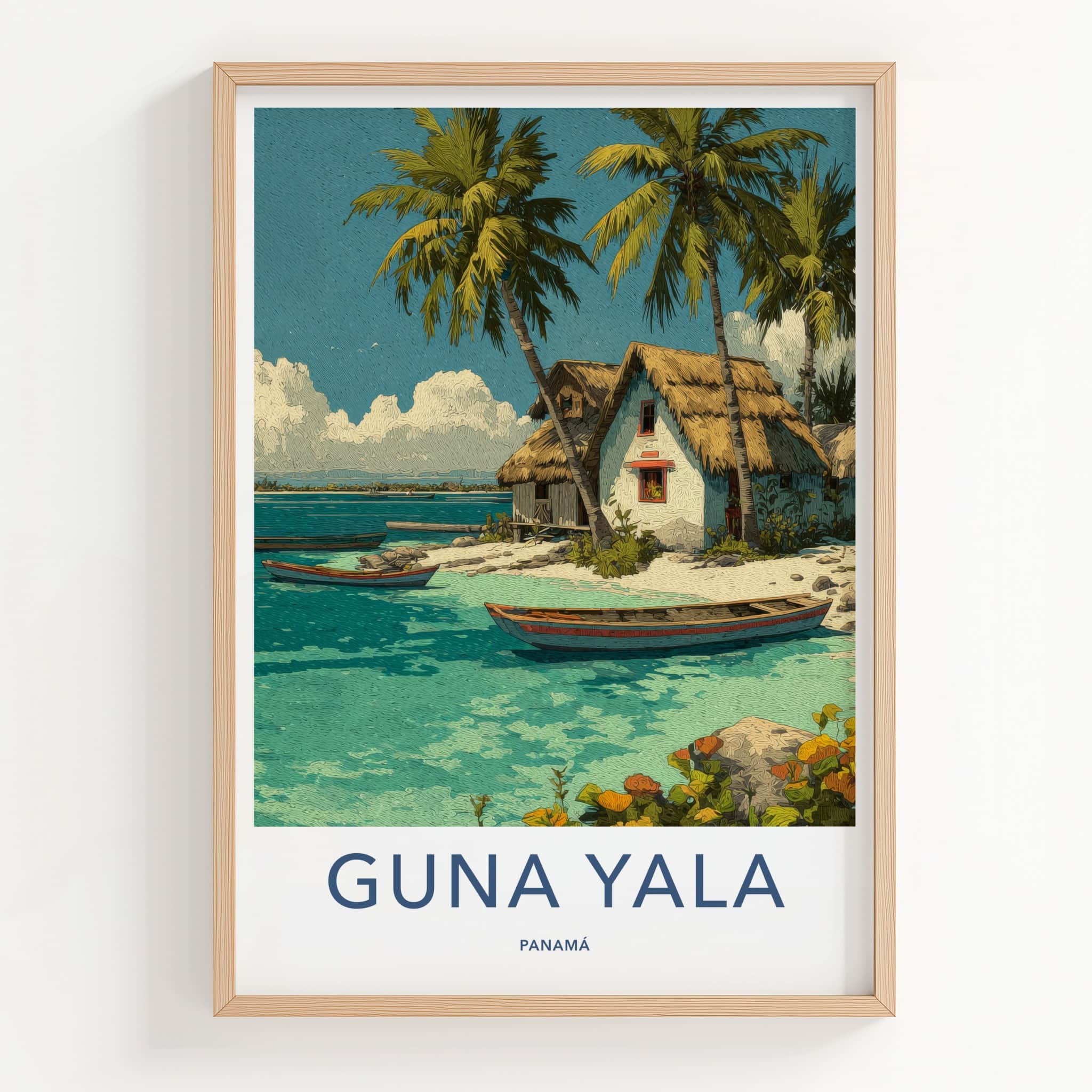 Guna Yala Poster - Panama Fine Art - Beach Huts Boats Home Decor