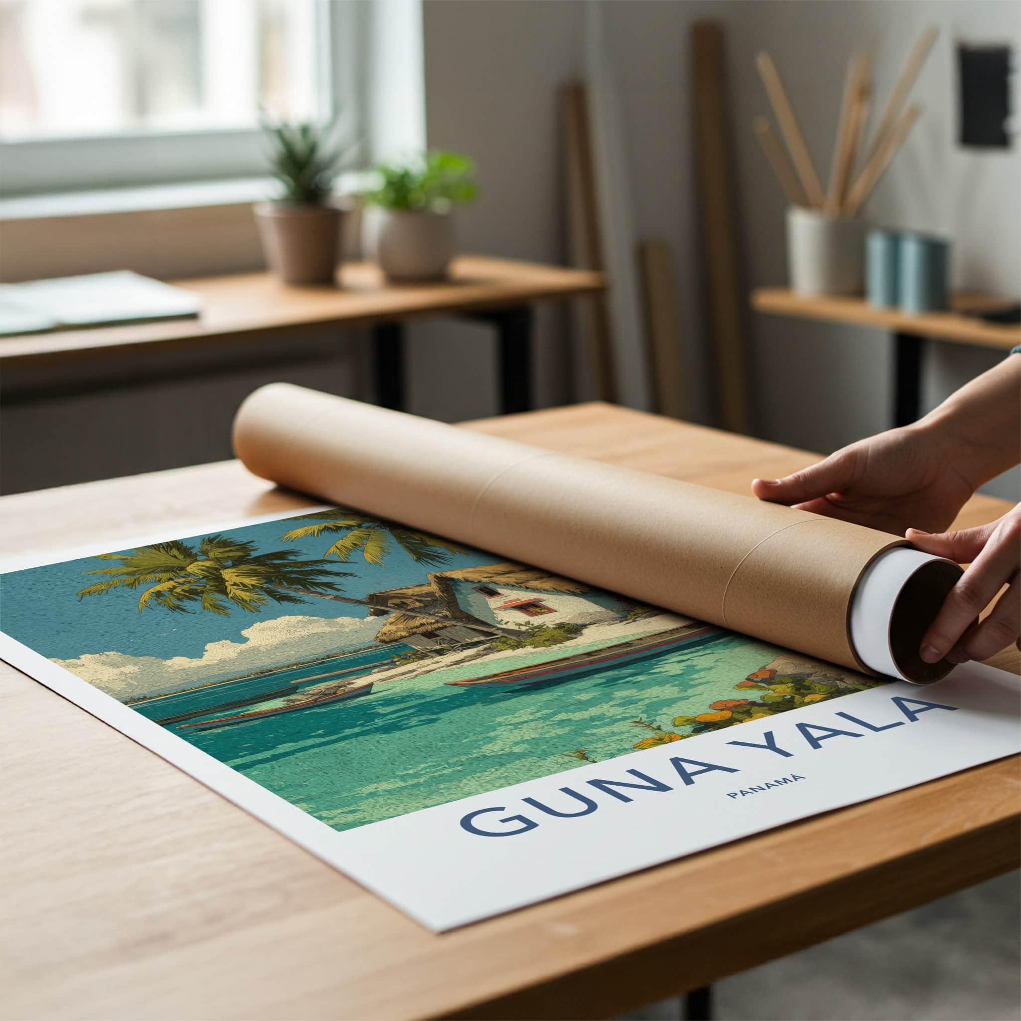 Guna Yala Poster - Panama Fine Art - Beach Huts Boats Home Decor